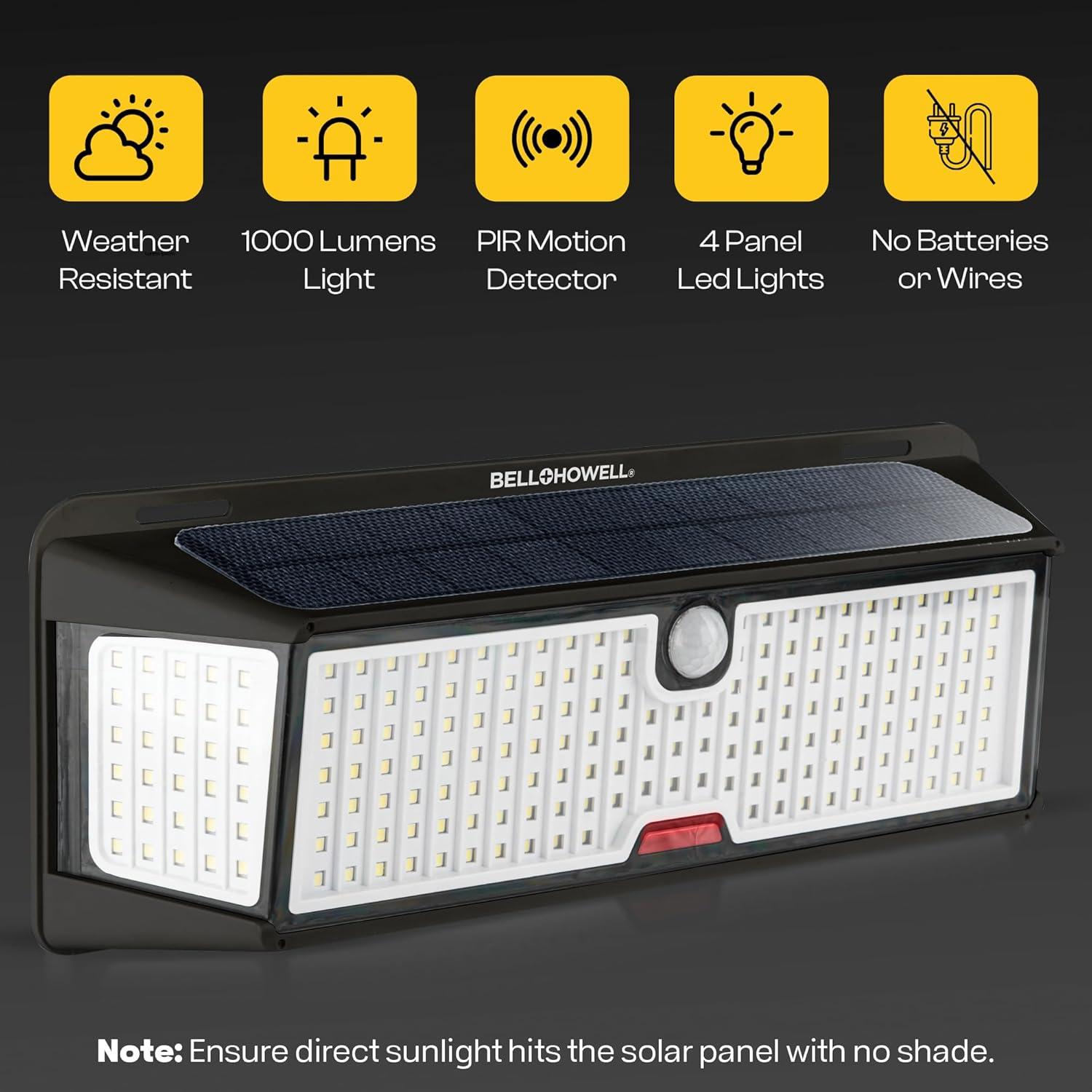 Bell + Howell Bionic Wall Light XL Pro – 1000 Lumens Solar Powered Motion Activated Outdoor LED Light