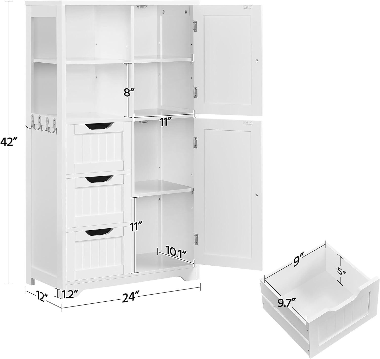 Yaheetech 42" Bathroom Storage Cabinet Floor Cabinet with 3 Drawers, White