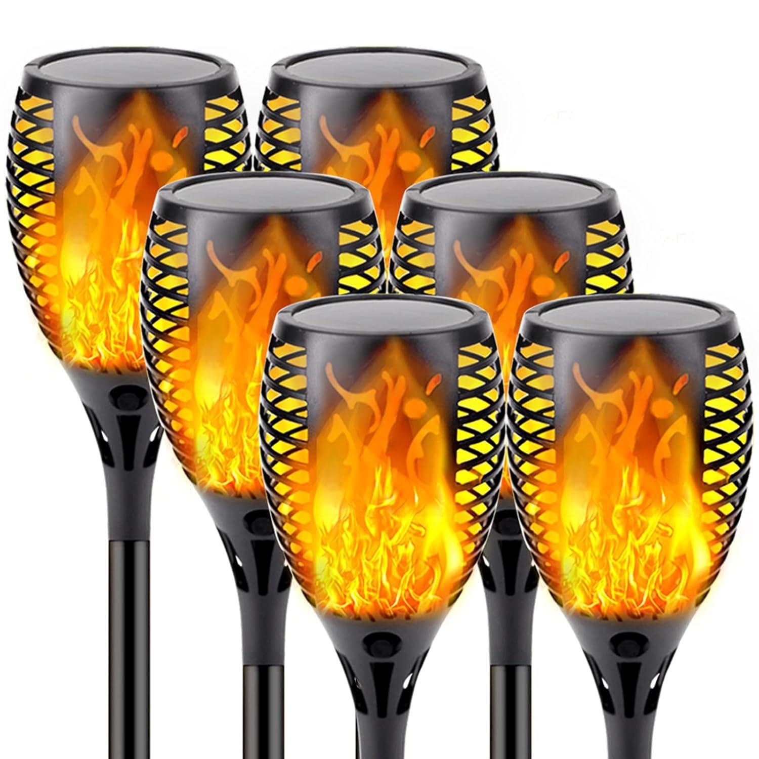 Upgraded Solar Lights Outdoor, 6 Pack Flickering Flame Solar Torch Lights with Super Larger Size for Halloween Decor, Solar Halloween Lights Waterproof Solar Powered Outdoor Lights for Garden Pathway