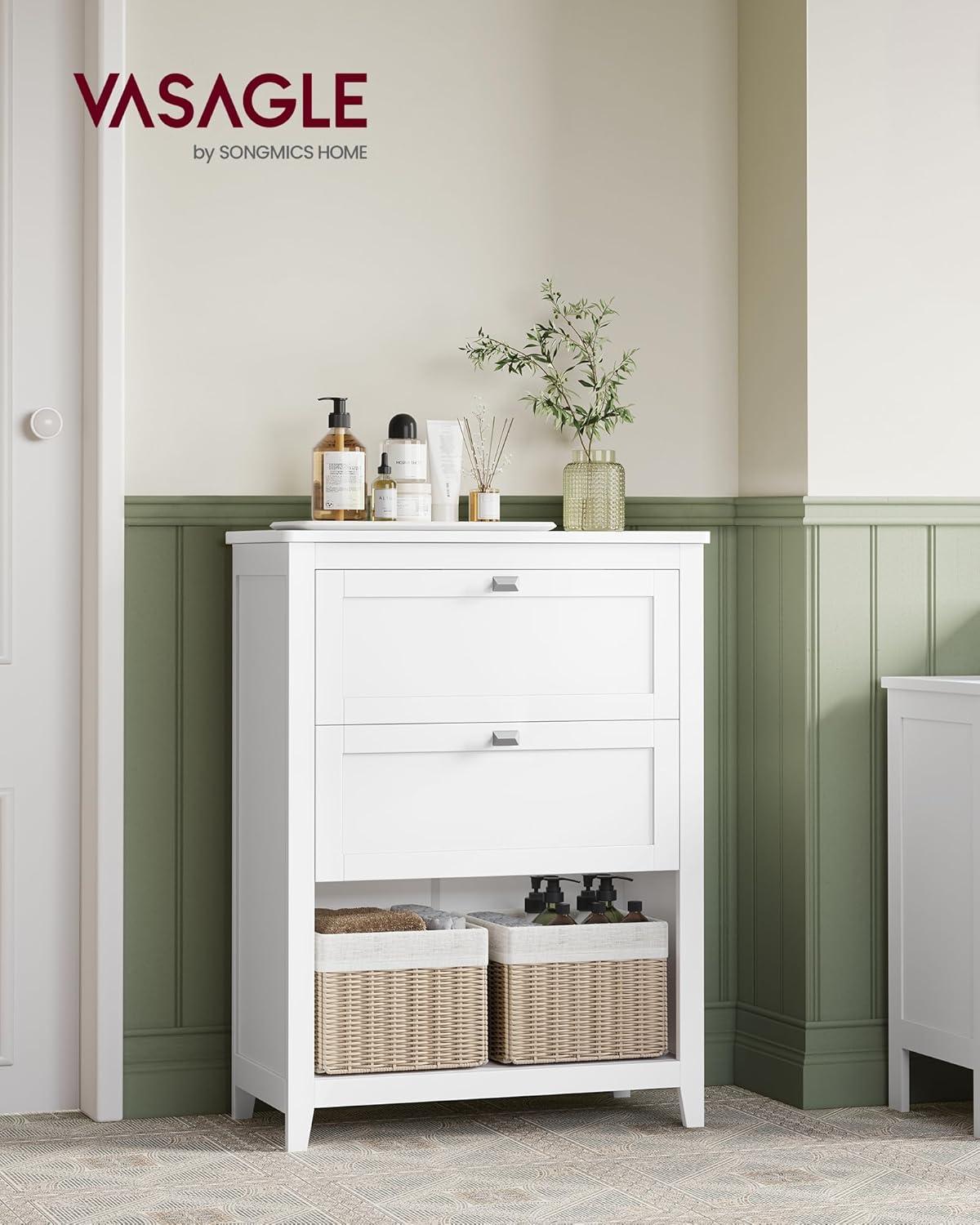 White MDF Freestanding Cabinet with Rattan Baskets