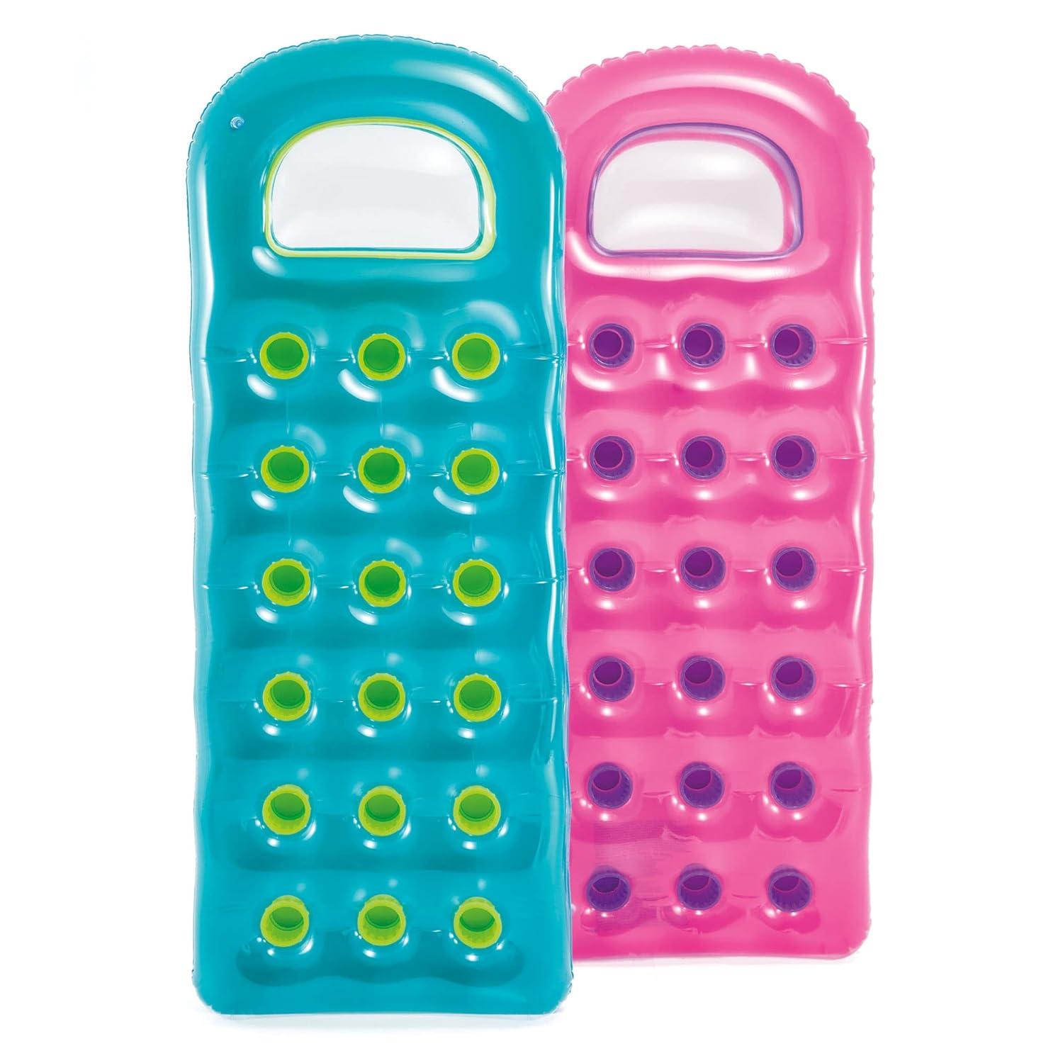 Intex Suntanner 18 Pocket Single Person Inflatable Swimming Pool Beach Lounge Floating Raft with Pillow and Cupholders, Color May Vary