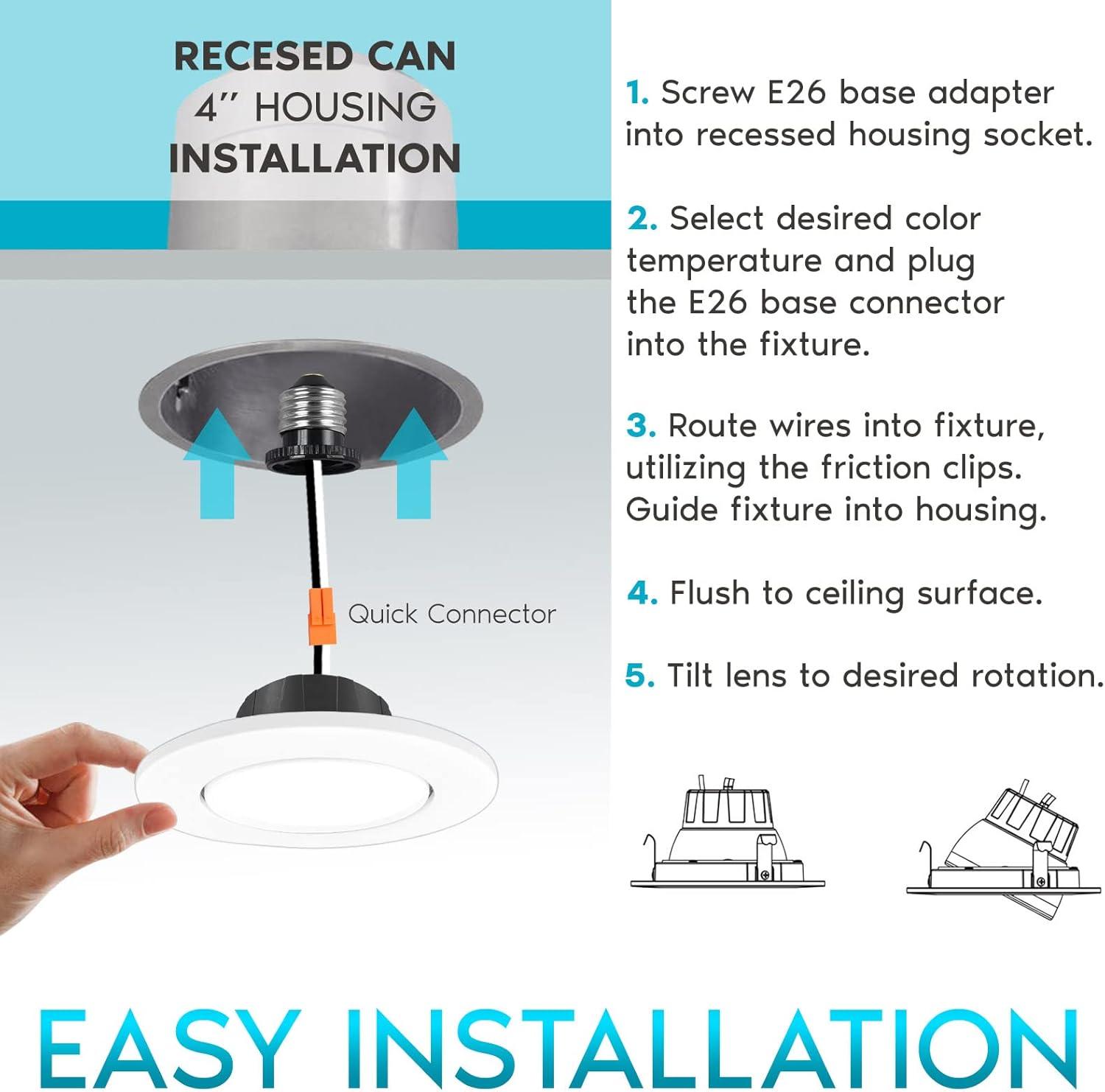 4" Selectable CCT Remodel IC Gimbal LED Retrofit Recessed Lighting Kit