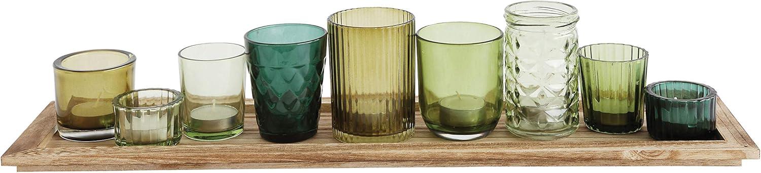 Storied Home Glass & Wood Candle Gift Set Green 22 in - Bohemian Charm, Mixed Holder Set