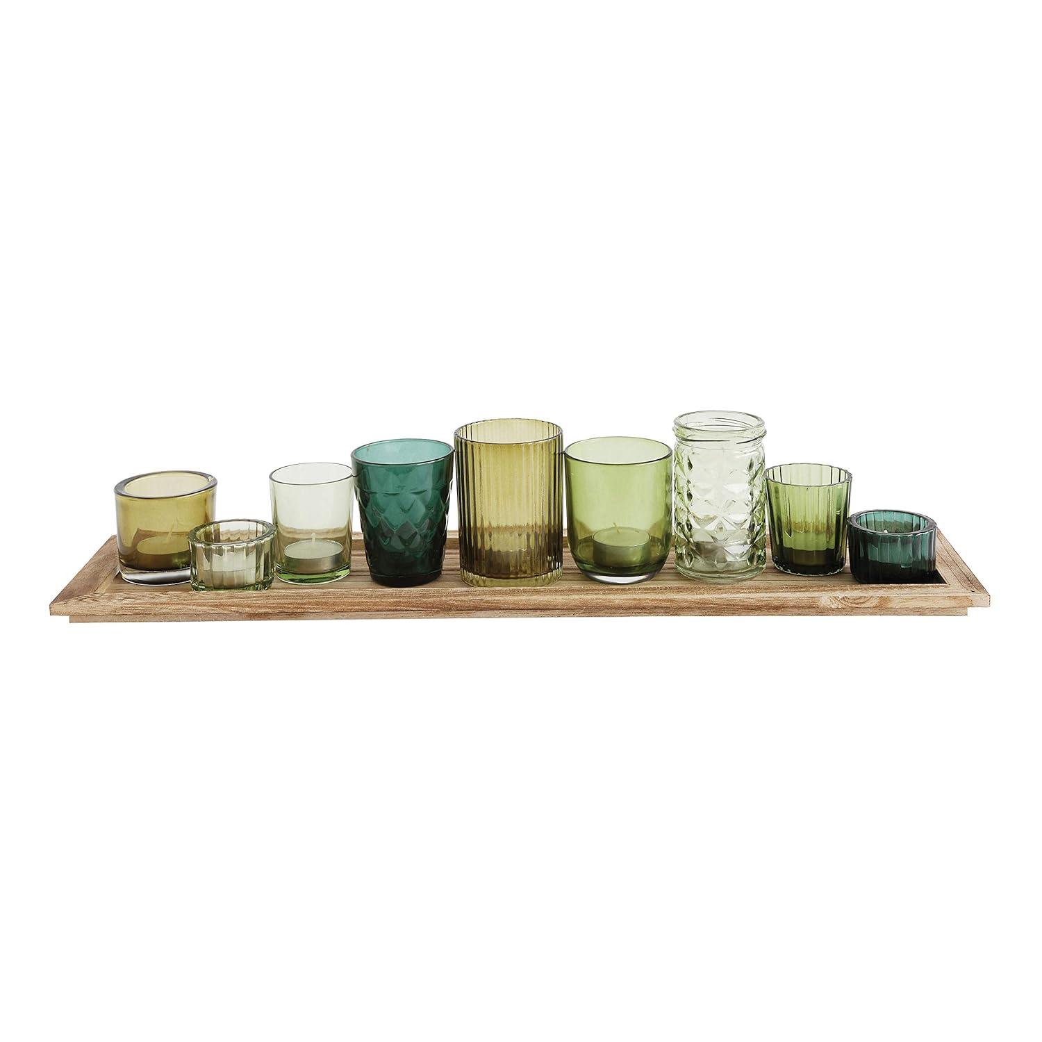 Storied Home Glass & Wood Candle Gift Set Green 22 in - Bohemian Charm, Mixed Holder Set