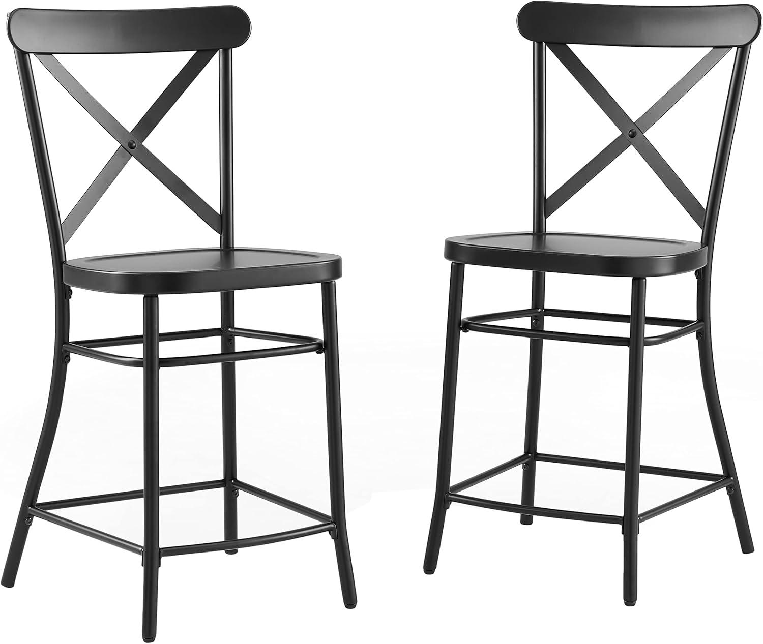 Set of 2 Camille Metal Counter Height Barstools Matte Black - Crosley: Sturdy Steel Frame, Kitchen Island Seating