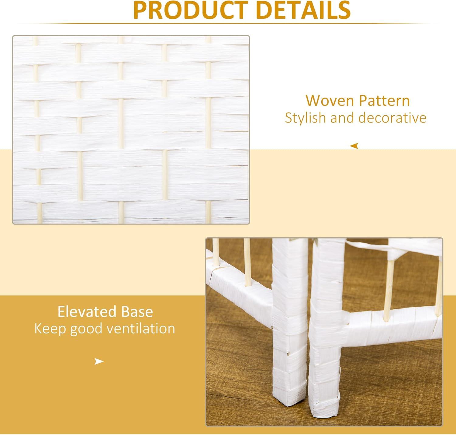 White Wave Fiber Freestanding Partition Wall Divider, 3 Panel Room Separator, Folding Privacy Screen, 5.6'