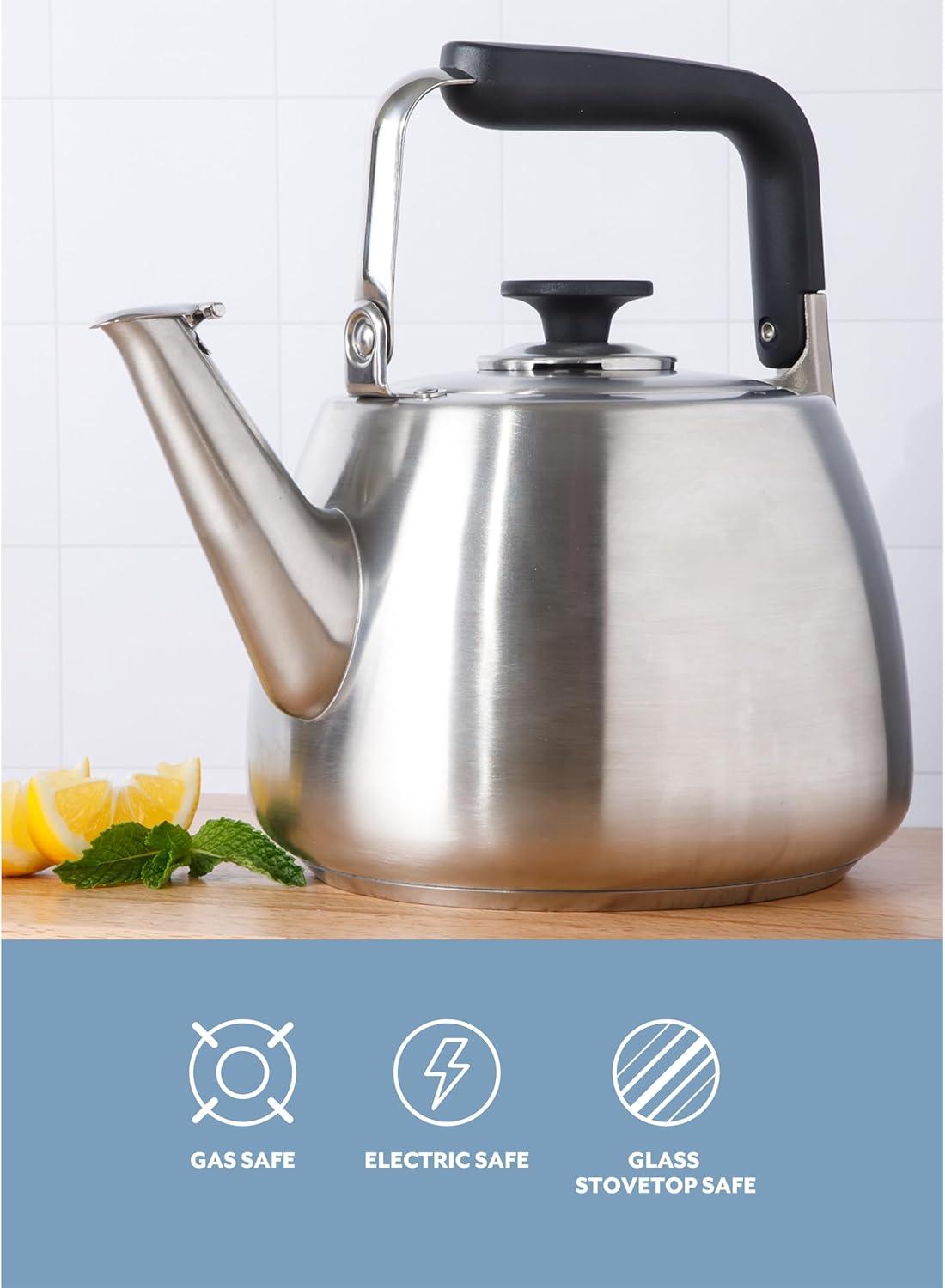 Sur La Table Kitchen Essentials Sur La Table Kitchen Essential Large 2 QT Heavy Gauge Brushed Stainless Steel Whistling Tea Kettle