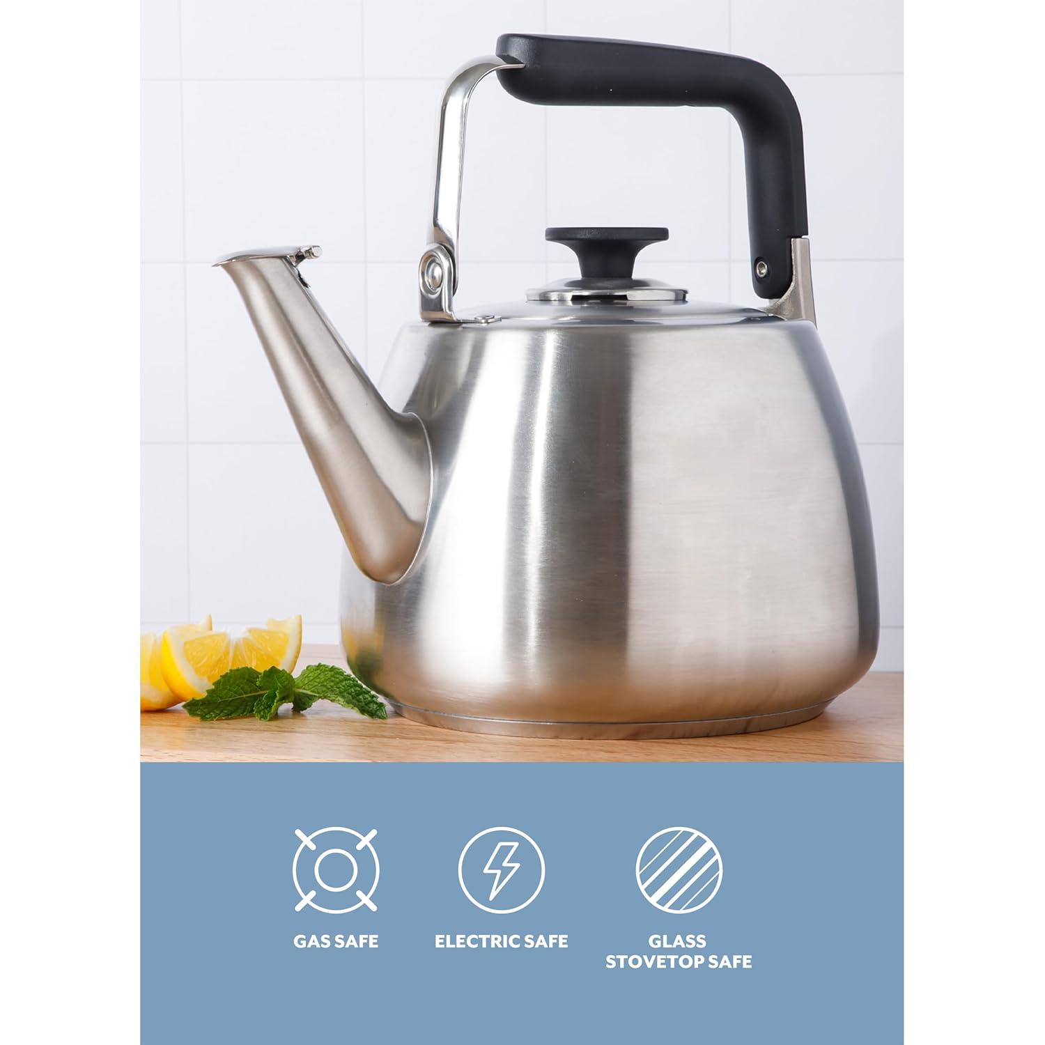 Sur La Table Kitchen Essentials Sur La Table Kitchen Essential Large 2 QT Heavy Gauge Brushed Stainless Steel Whistling Tea Kettle