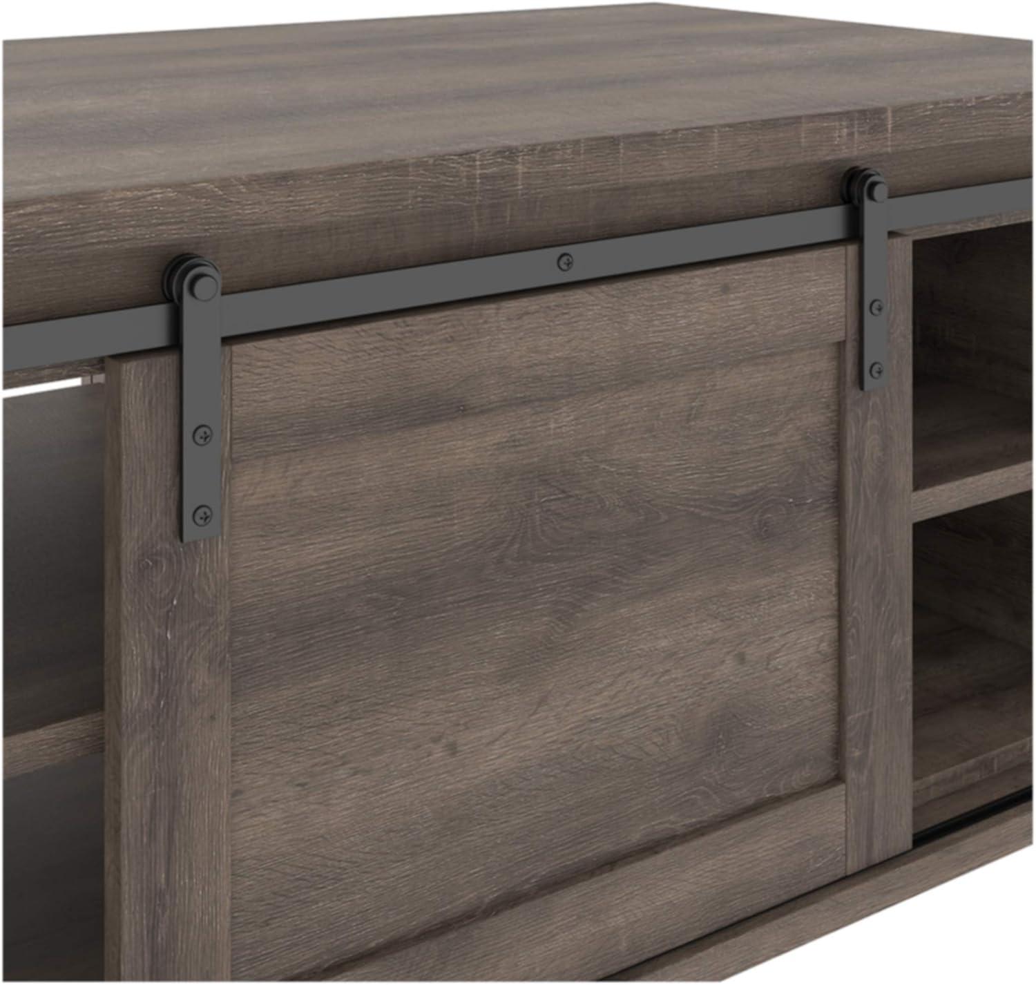 Contemporary Two-Tone Sliding Barn Door Coffee Table with Storage