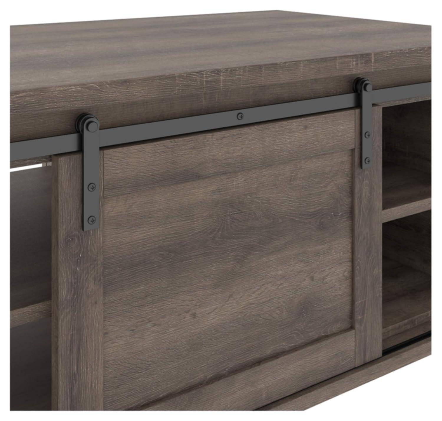 Contemporary Two-Tone Sliding Barn Door Coffee Table with Storage