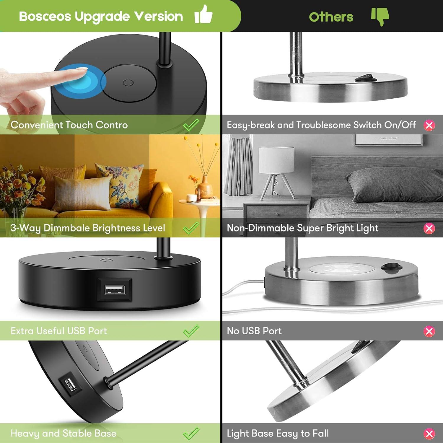 Set of 2 Wireless Charging Industrial Table Lamps Gold 3-Way Touch Control Dimmable Desk Lamp with USB Ports Bedside Lamp with Hanging Seeded Glass Shade for Office Bedroom Living Room, Bulbs Included