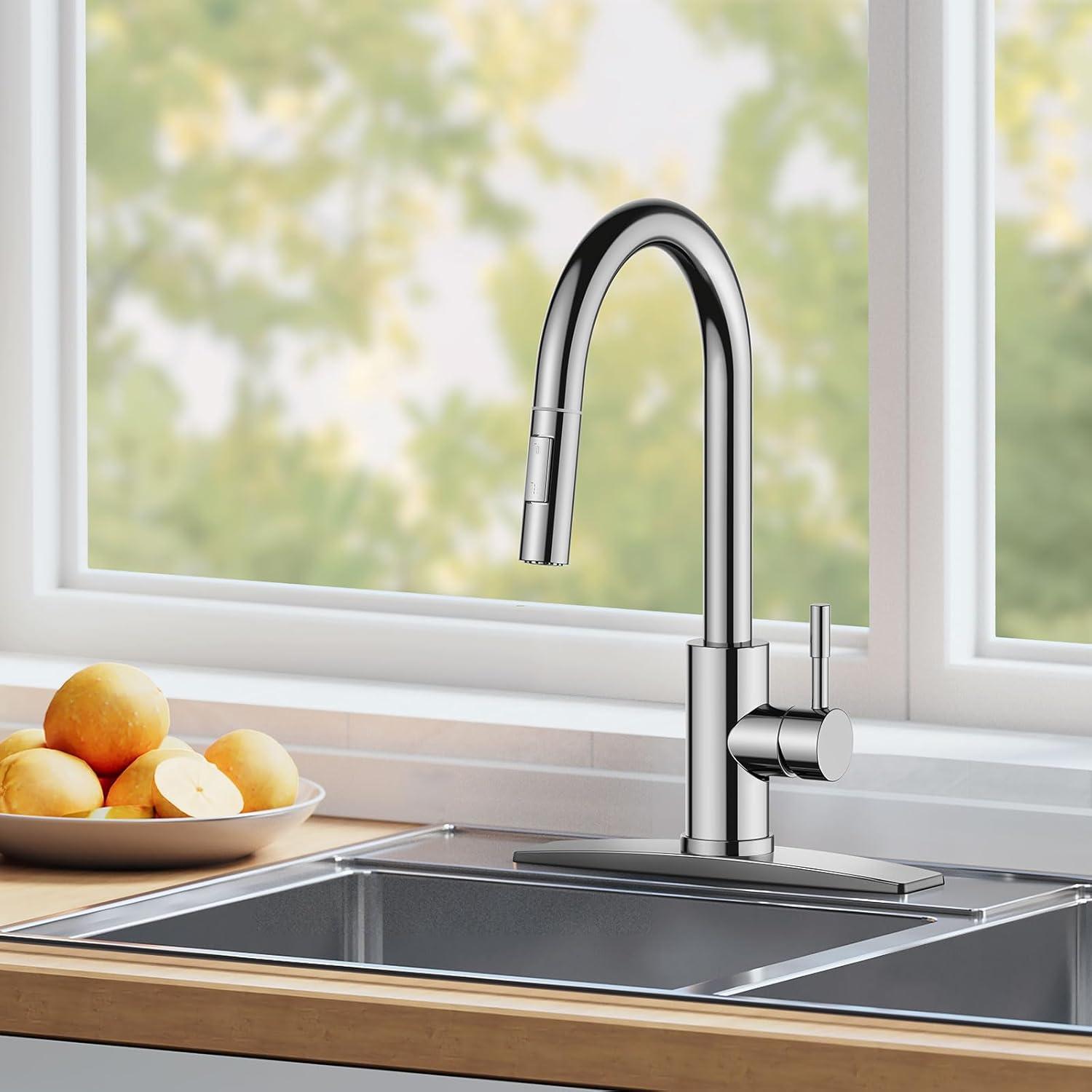 Chrome Stainless Steel Pull-Down Kitchen Faucet with Sprayer