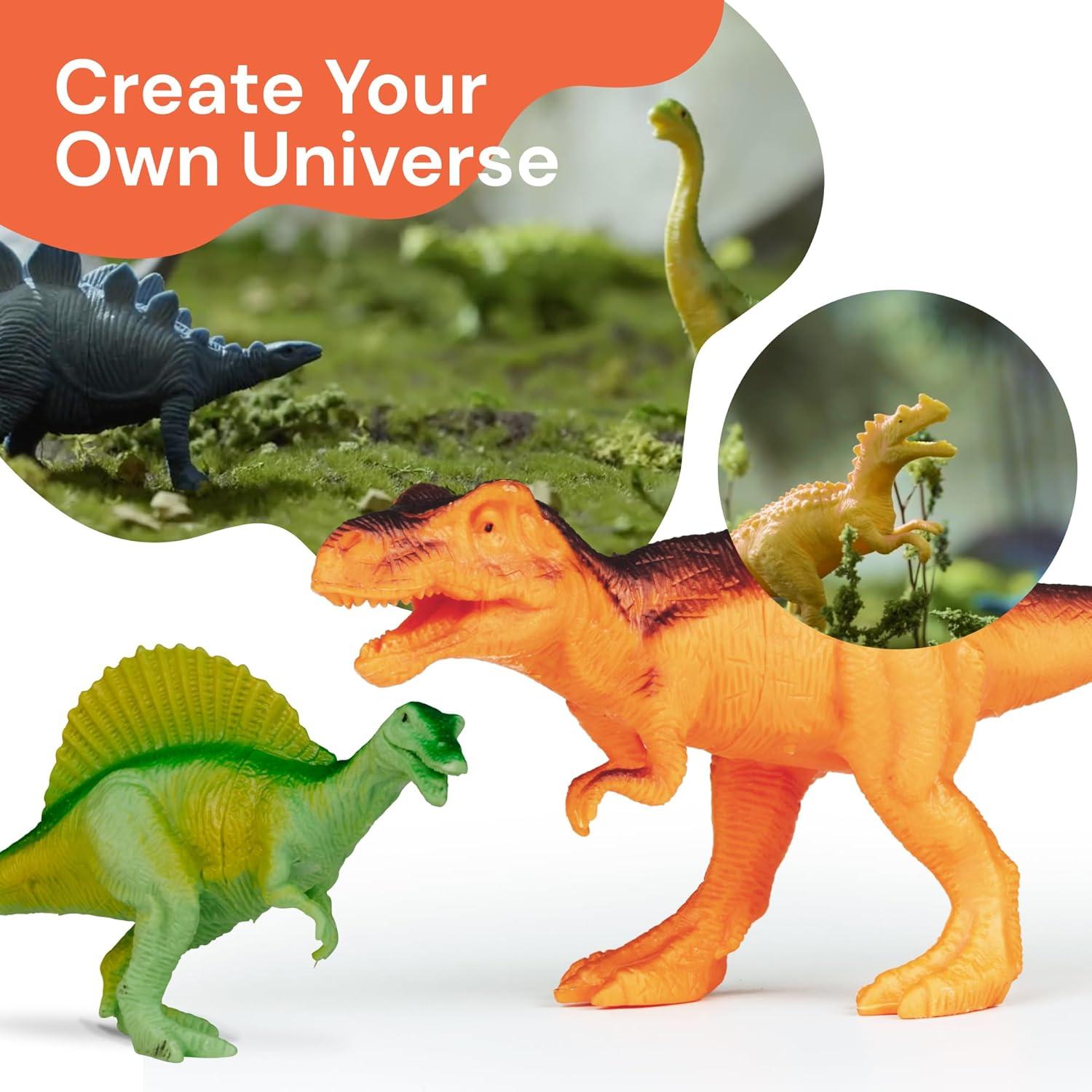 PLAYVIBE Dinosaur Toys for Kids - 12 Realistic Small Dinosaur Figures with Metal Storage Box & Soft Dino for Boys and Girls 3-7 Years - Spinosaurus Toddler Toys