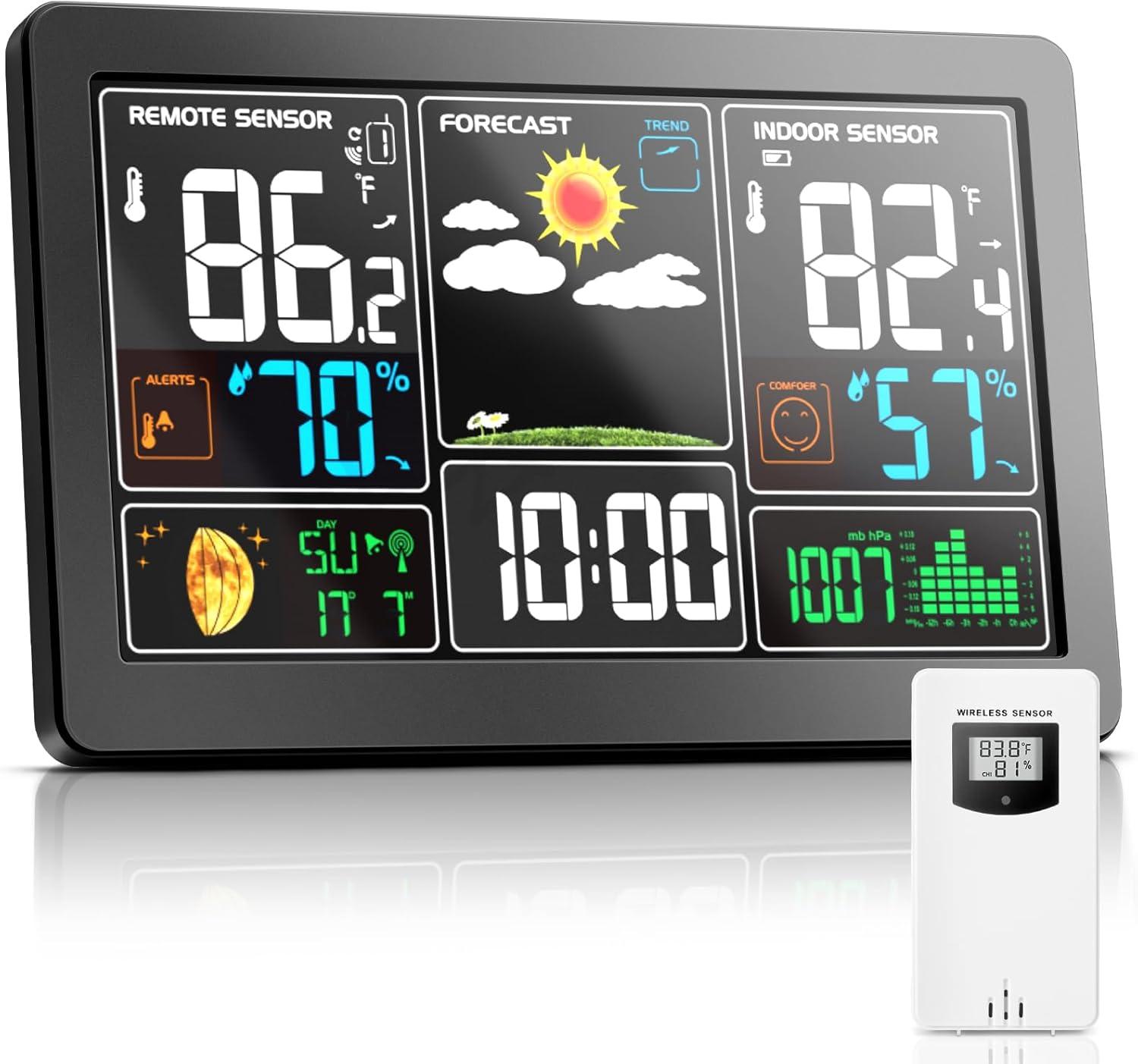 Weather Station Indoor Outdoor Thermometer Wireless Remote Sensor, Home Weather Station Temperature Humidity Monitor