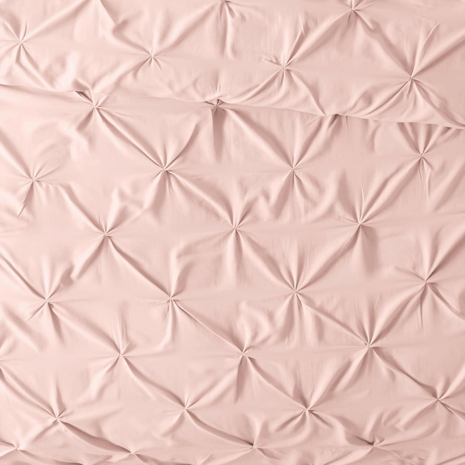 Blush Pink Pintuck California King Microfiber Duvet Cover Set