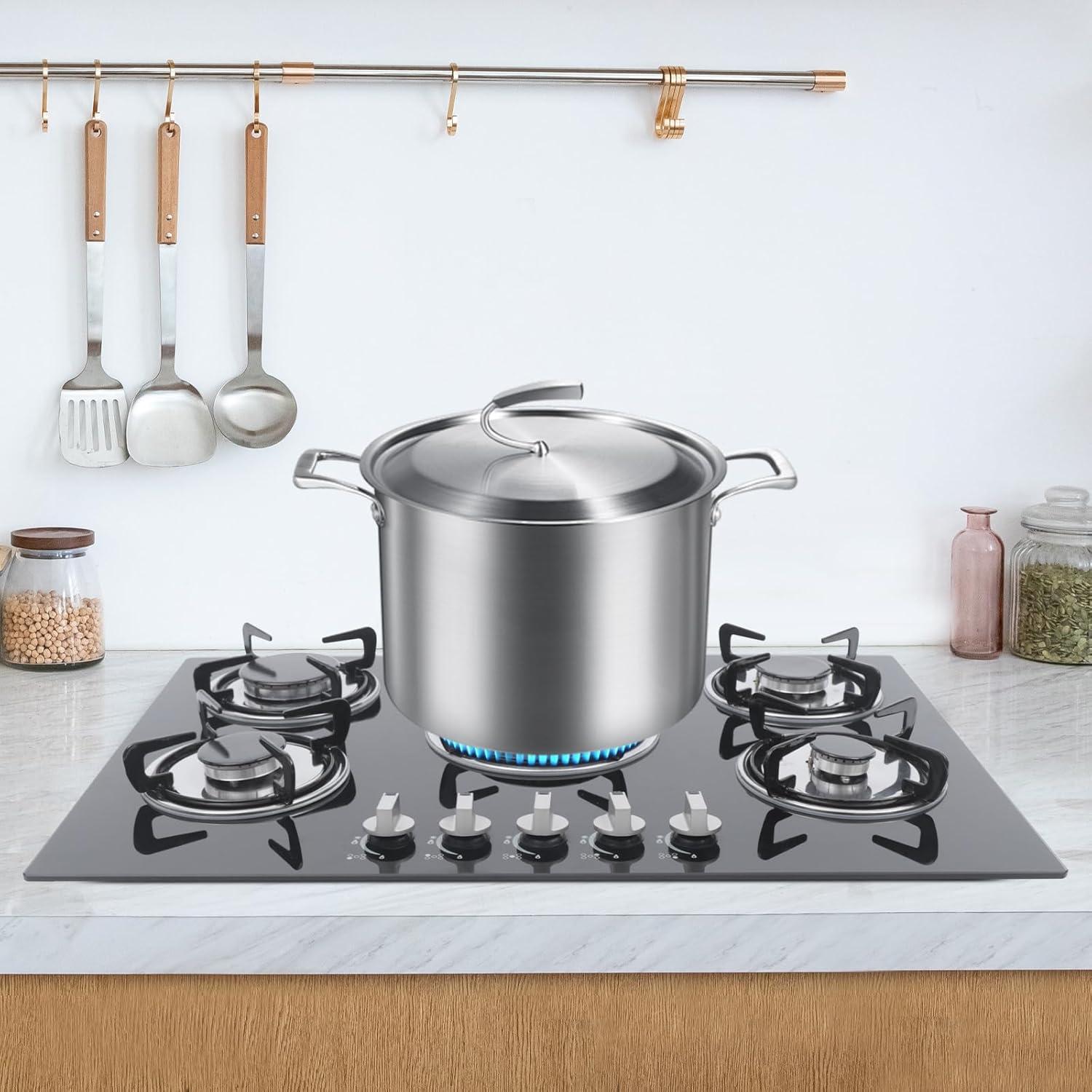 30"  Gas Stove Cooktop, 5 Burners Built-in Tempered Glass LPG/NG Stove with Flameout Protection for Kitchen Black