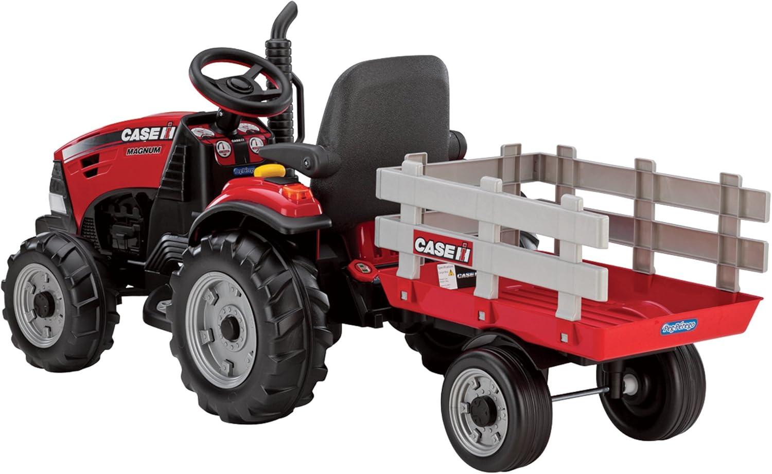 Peg Perego 12V Case Magnum Tractor with Trailer Powered Ride-On - Red