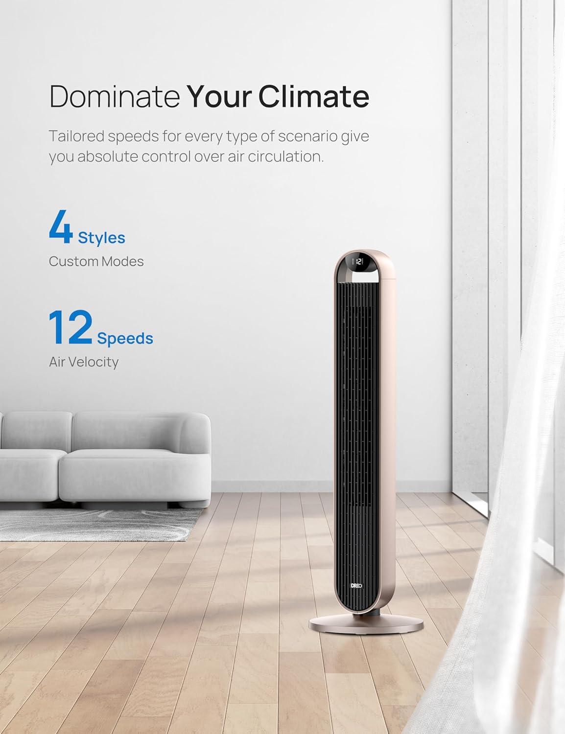 Smart WiFi Bladeless Oscillating Floor Fan with Remote Control