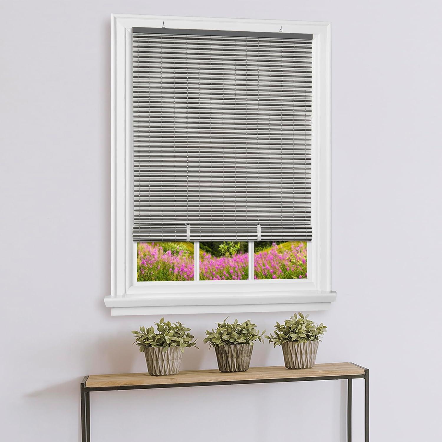 Achim Veranda Indoor/Outdoor Cordless Charcoal/Silver Vinyl Light Filtering Window Roll-Up Blind, 72" L x 30" W