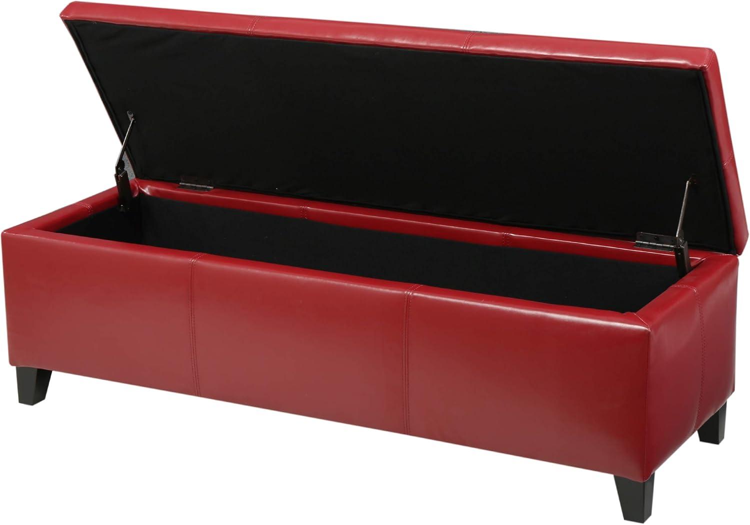Christopher Knight Home Lucinda Faux Leather Storage Ottoman Bench Red : Upholstered Rectangular Seat, Wood Frame