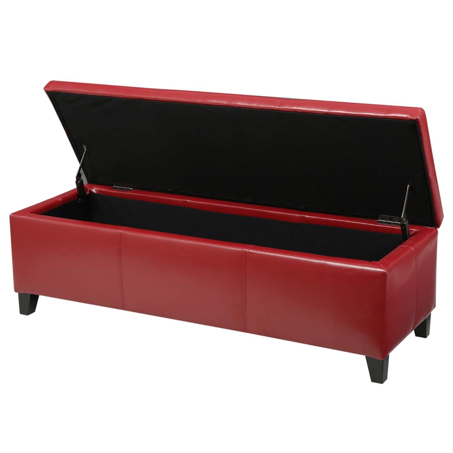 Christopher Knight Home Lucinda Faux Leather Storage Ottoman Bench Red : Upholstered Rectangular Seat, Wood Frame
