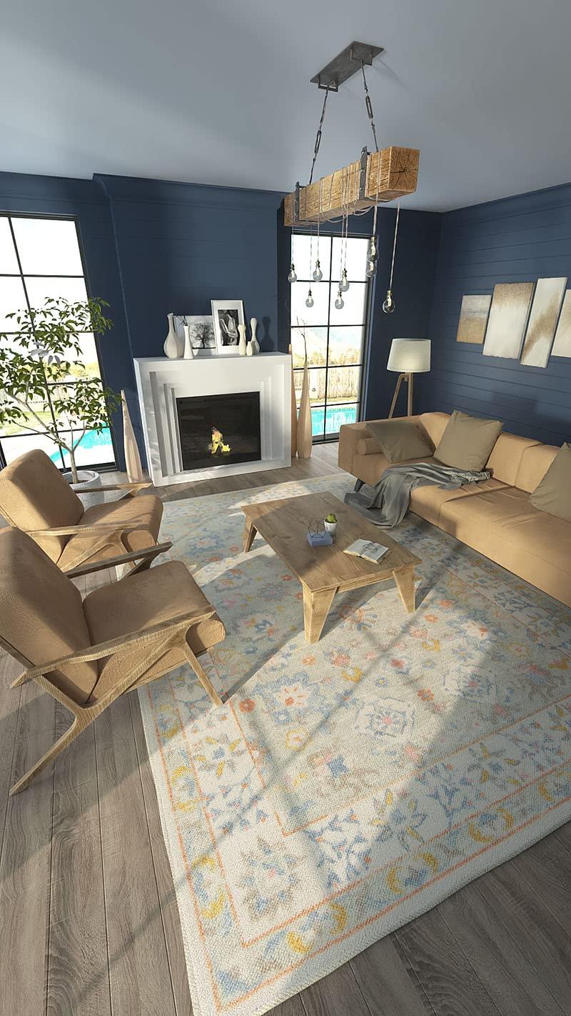 Momeni 9'9"x12'6" Anatolia Mae Medallion Machine Loomed Area Rug Light Blue: Wool & Nylon, Low Pile, Indoor Use