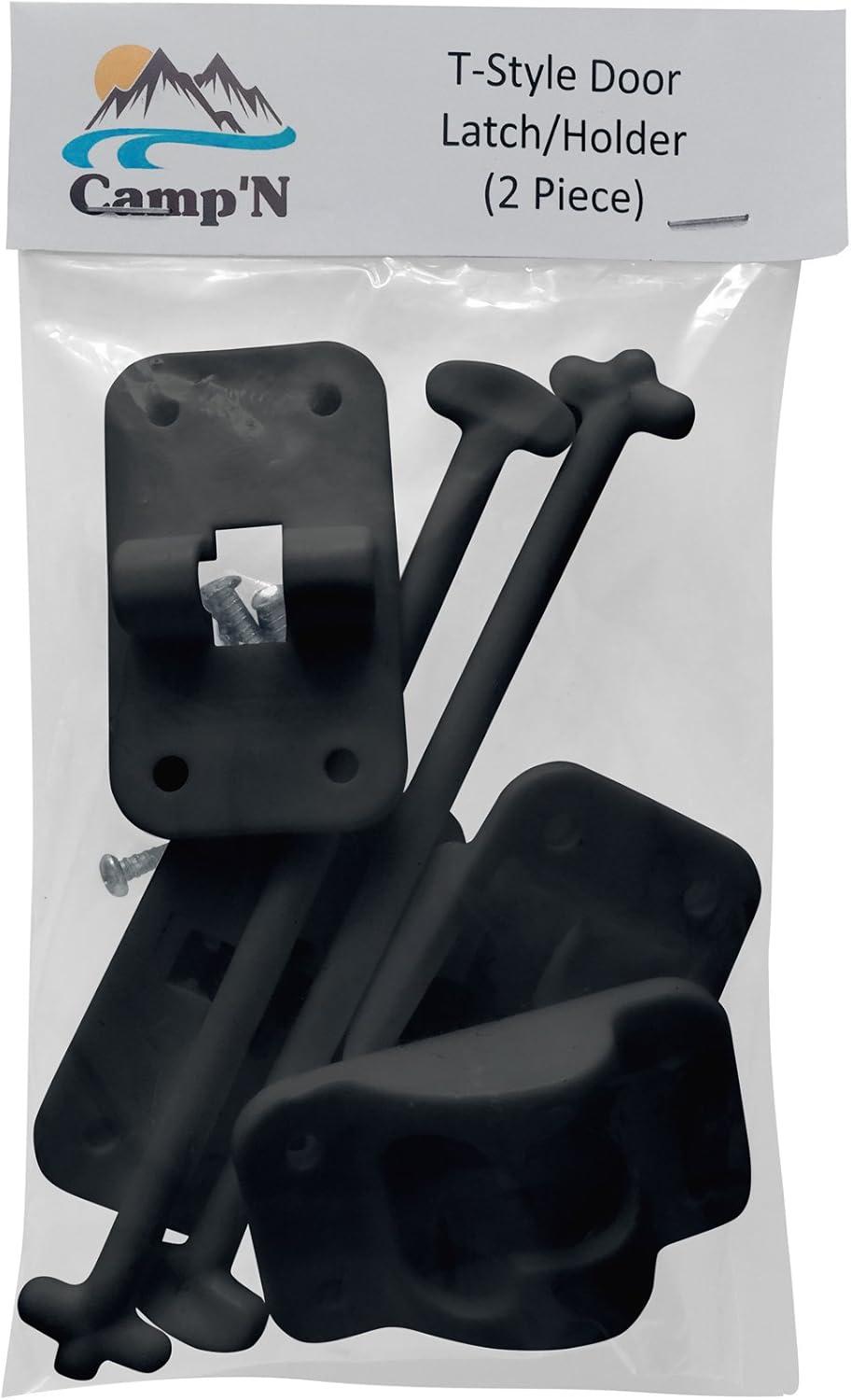 Plastic 6” T-Style Entry Door Catch Latch Holder for RV Camper Trailer Cargo Hatch Assembly Kit - (BLACK)  2 Pack