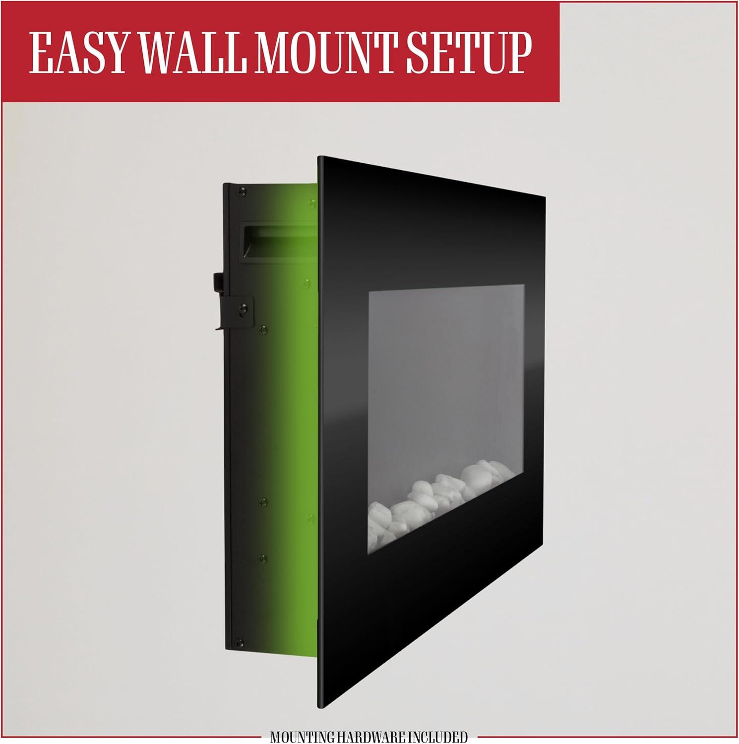 Hasting Home Electric Fireplace Wall-Mounted Heater with 13 Backlight Colors, Adjustable Heat, and Remote Control 31-Inch LED Faux  (Black)