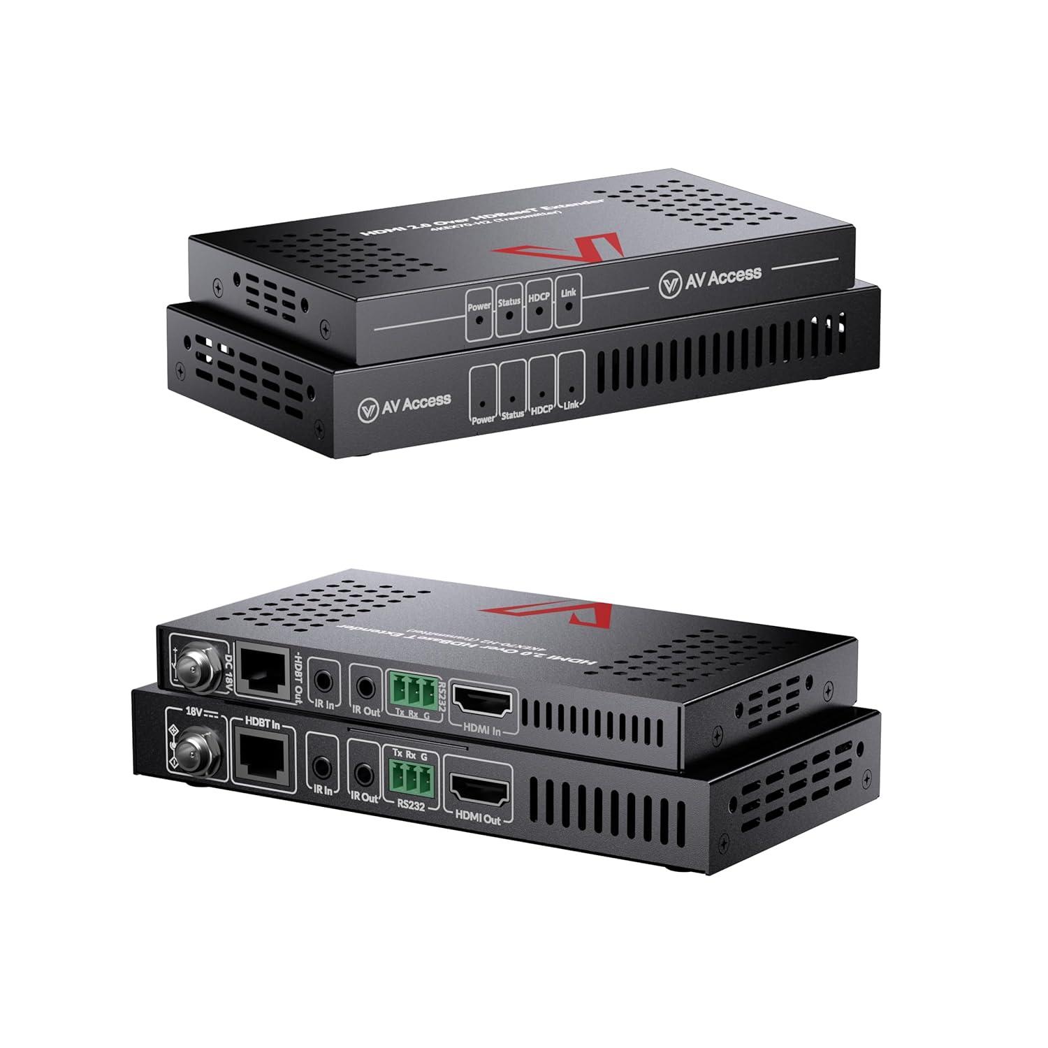 AV Access HDBaseT 4K HDMI Extender Over Cat5e/6/6a/7 4K@60Hz 130ft, 1080P@60Hz 230ft, HDR10+, HDMI 2.0 YUV4:4:4, UltraHD, HDCP 2.2, 18Gbps, Plug & Play, IR Return & PoE, Smart EDID(4KEX70-H2)