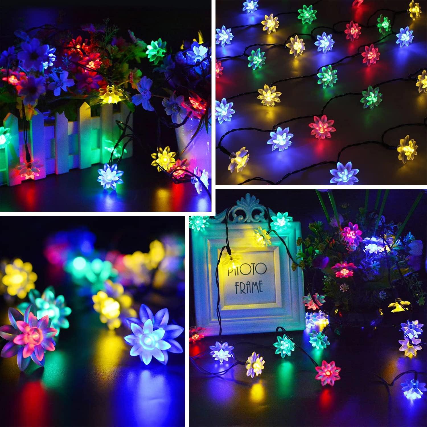 Solar Powered Outdoor White LED Flower Fairy String Lights