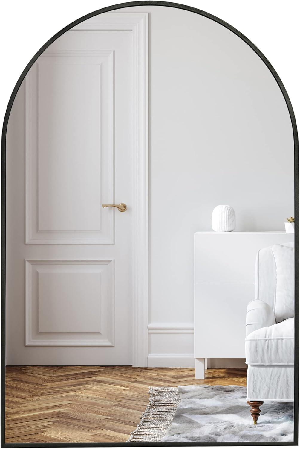 Black Aluminum Framed Arched Wall Mirror, 20x30 Inch