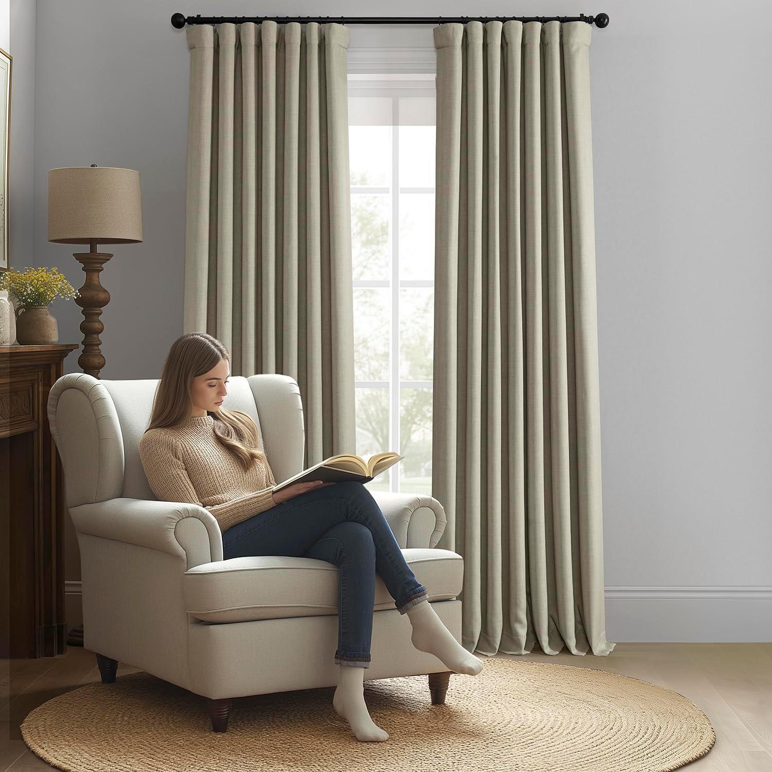 Oatmeal Faux Linen Extra Wide Room Darkening Curtain (1 Panel), Oatmeal, 100W X 108L