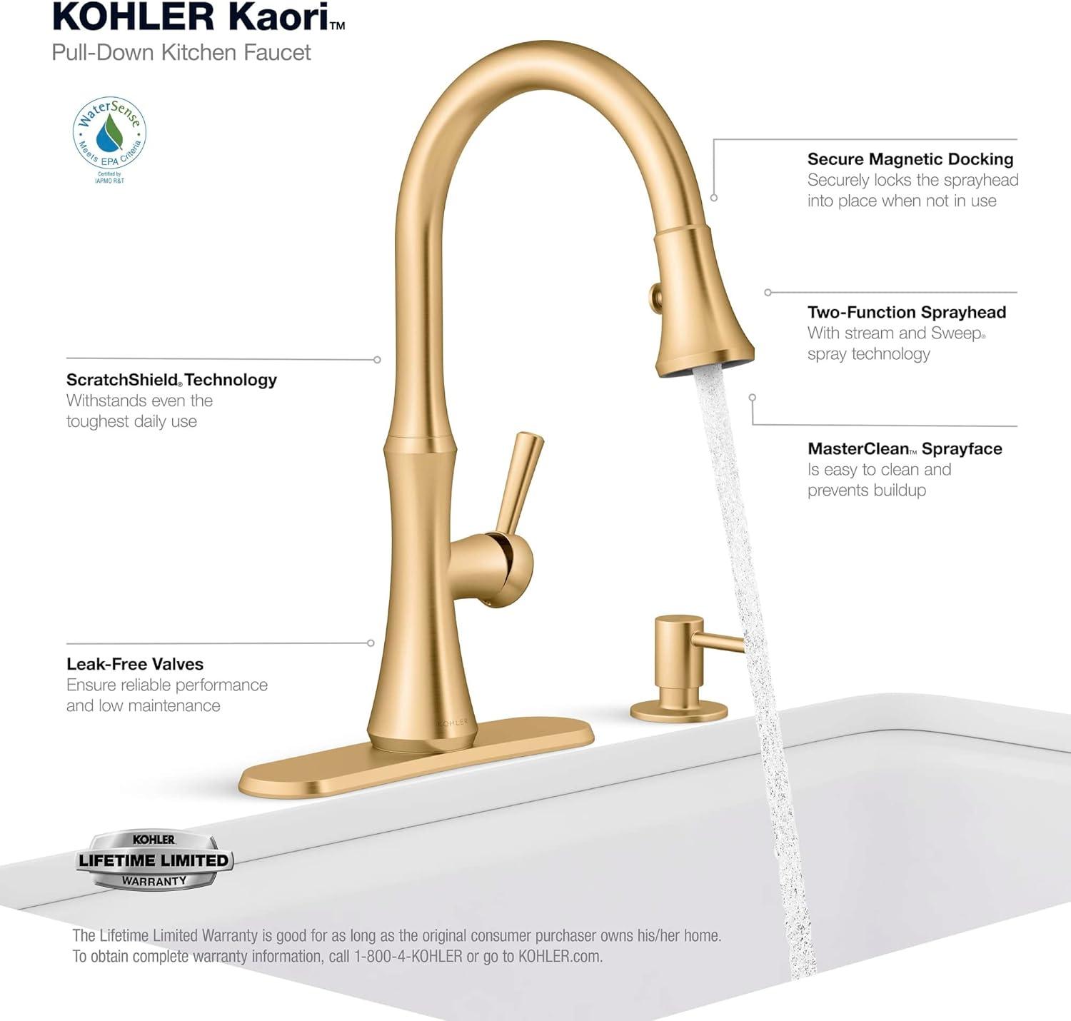 Vibrant Brushed Moderne Brass Single Handle Kitchen Faucet with Pull-Down Sprayer