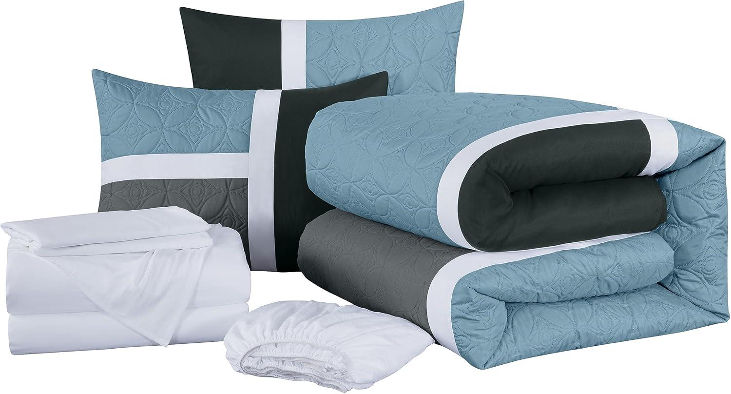 Chezmoi Collection 7-Piece Patchwork Bed in a Bag Comforter Set with Sheets