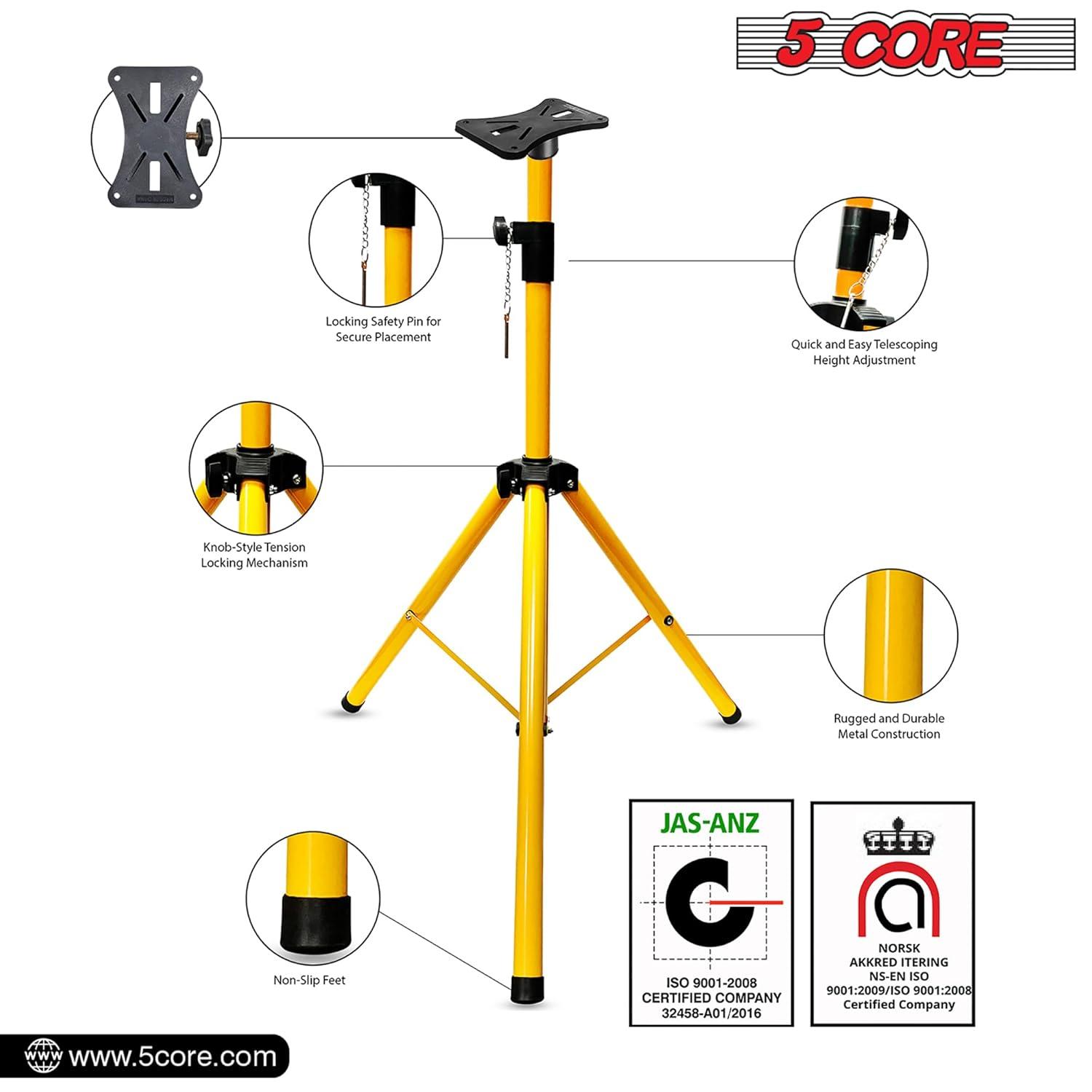 5 Core 2 Professional Speaker Tripod Stand Adjustable Up to 71 inches Heavy Duty Durable Steel, Portable 35mm Compatible Insert Perfect for Home, on stage or in Studio Use Pair - Yellow SS HD 2 PK YLW