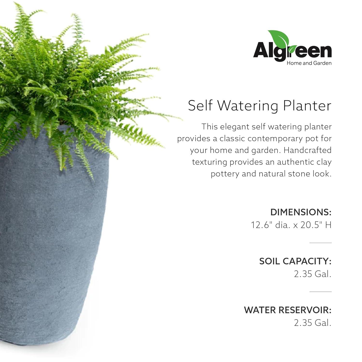 Algreen Products 87301 Athena 20.5" Self Watering Level Indicator Indoor Outdoor Plastic Planter with Overflow Drain, Charcoalstone