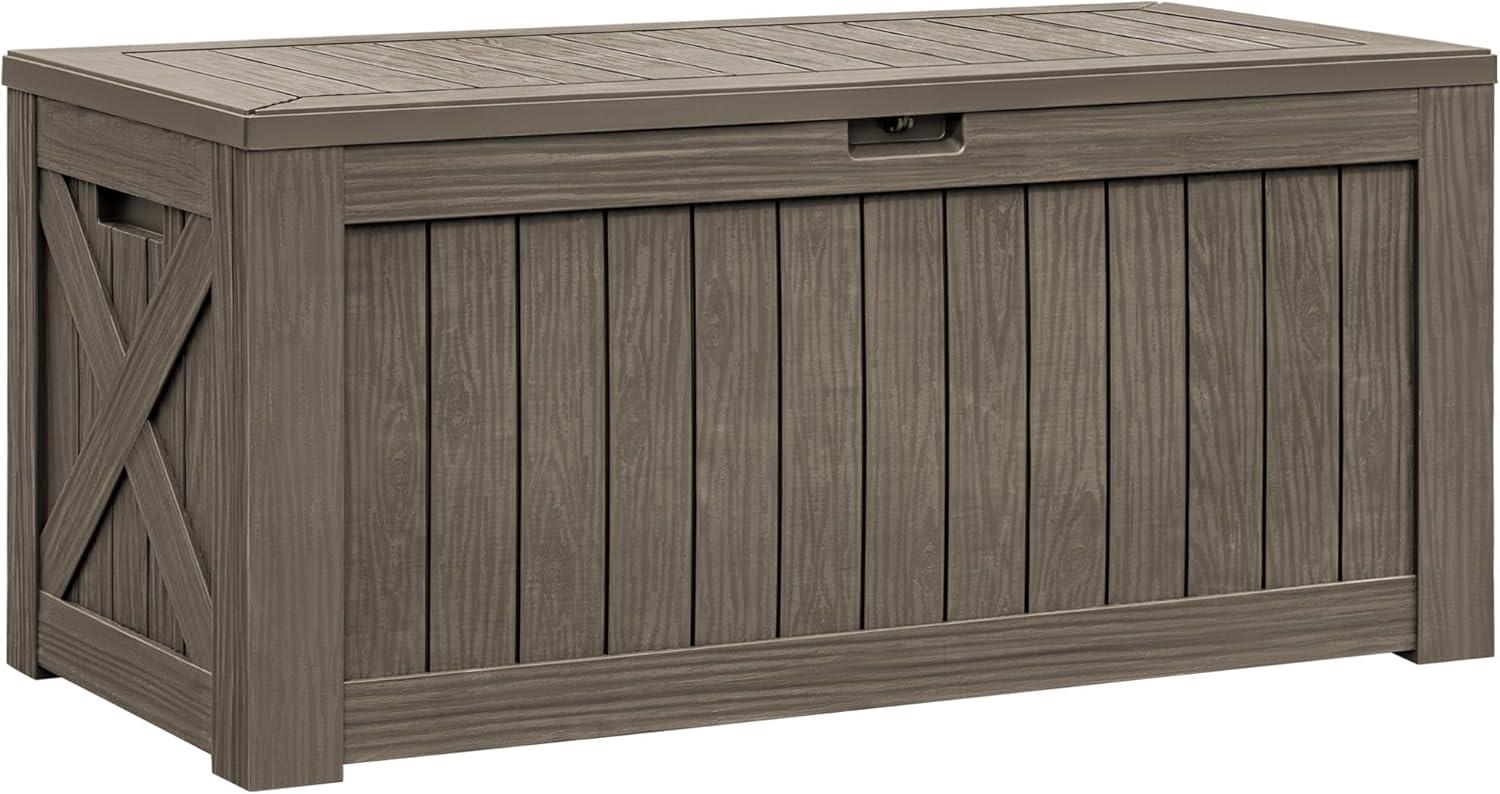 Flamaker Deck Box with Cushion 100 Gallon Waterproof Resin Storage Box with Air Rod Indoor Outdoor Lockable Storage Bench for Patio Furniture, Tools, Pool Accessories (Black)