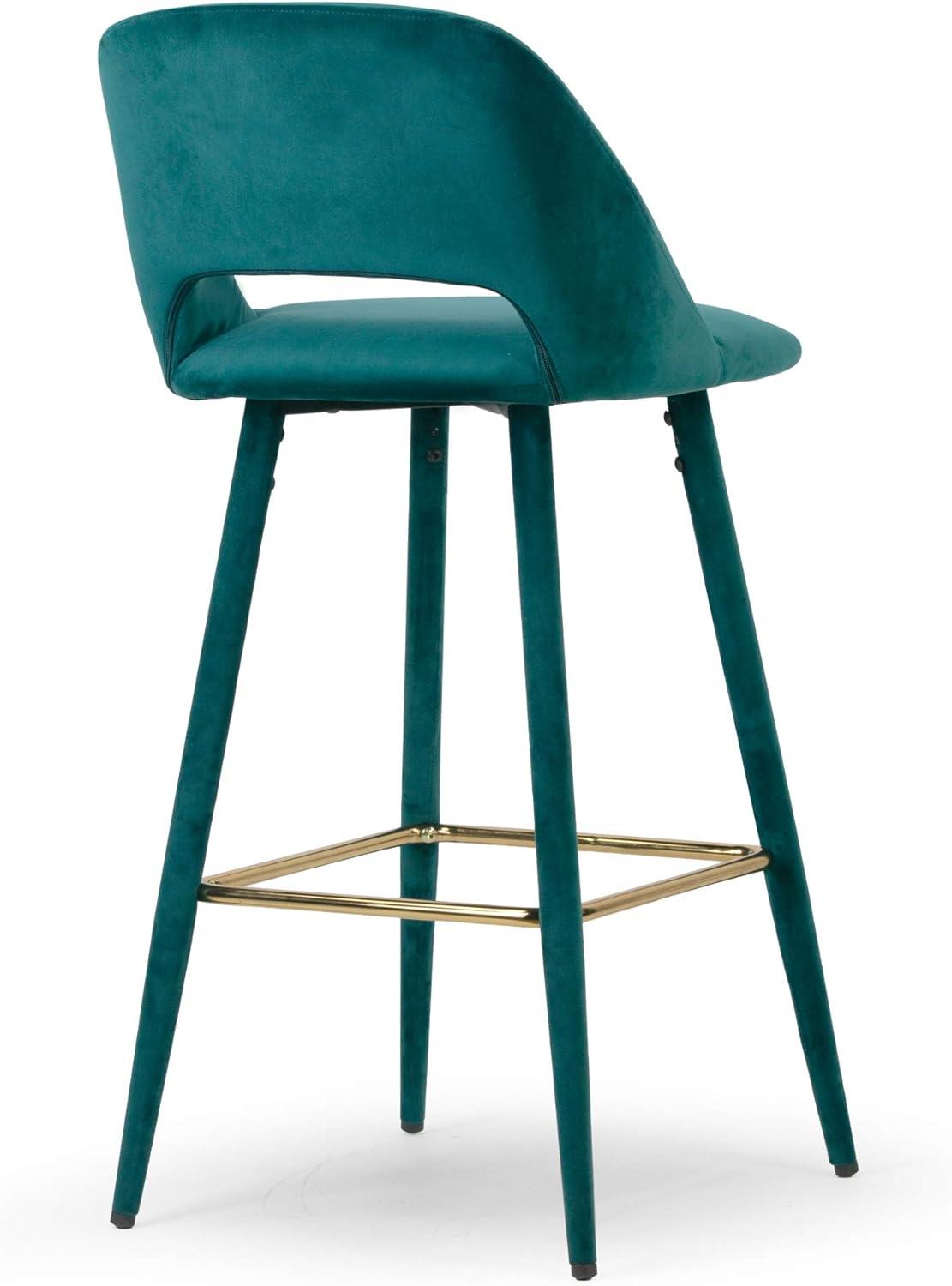 Silver Orchid  Dempster Teal Velvet Barstool (Set of 2)