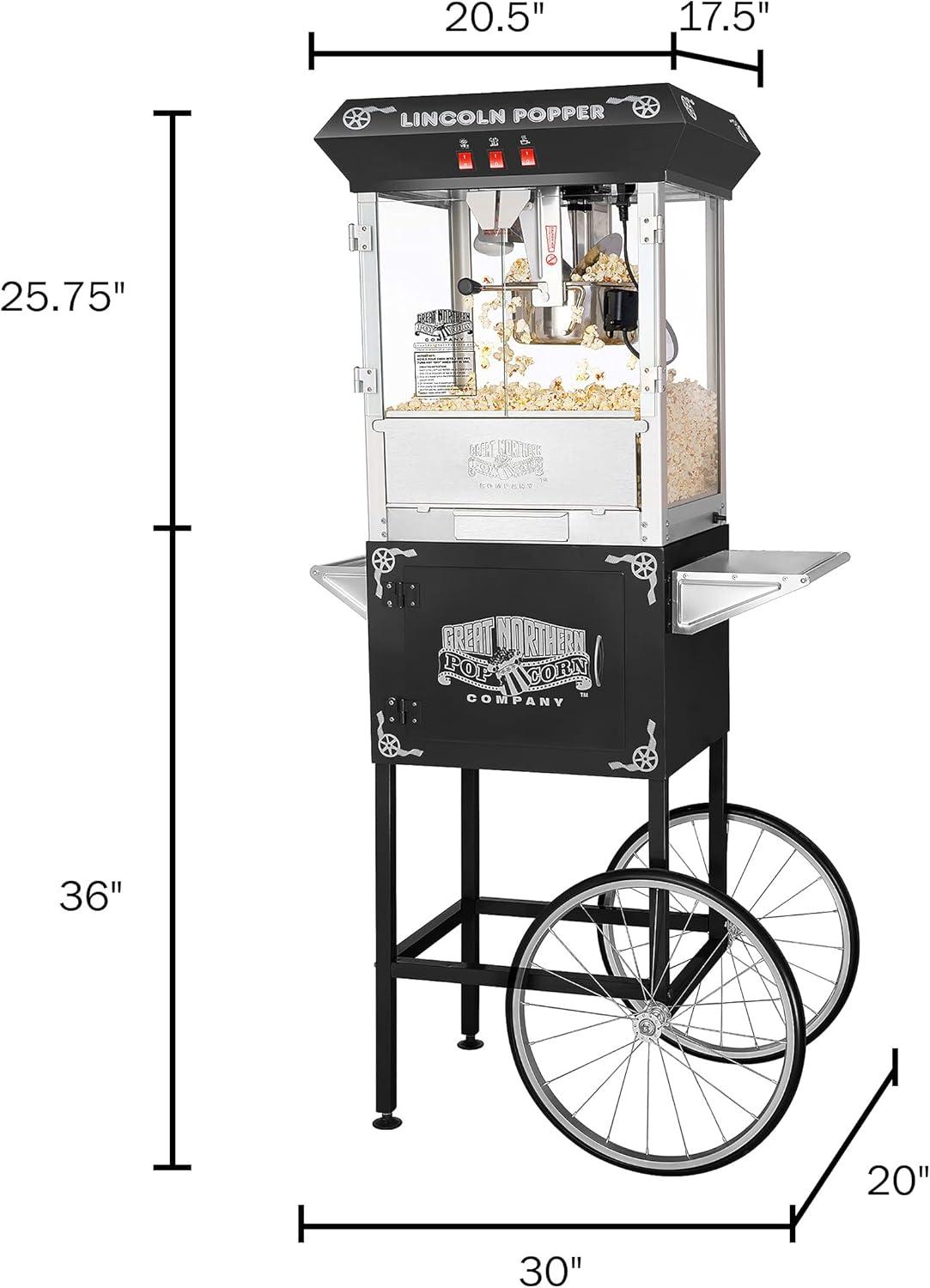 Great Northern Popcorn 8 oz. Lincoln Popcorn Machine With Cart – Black