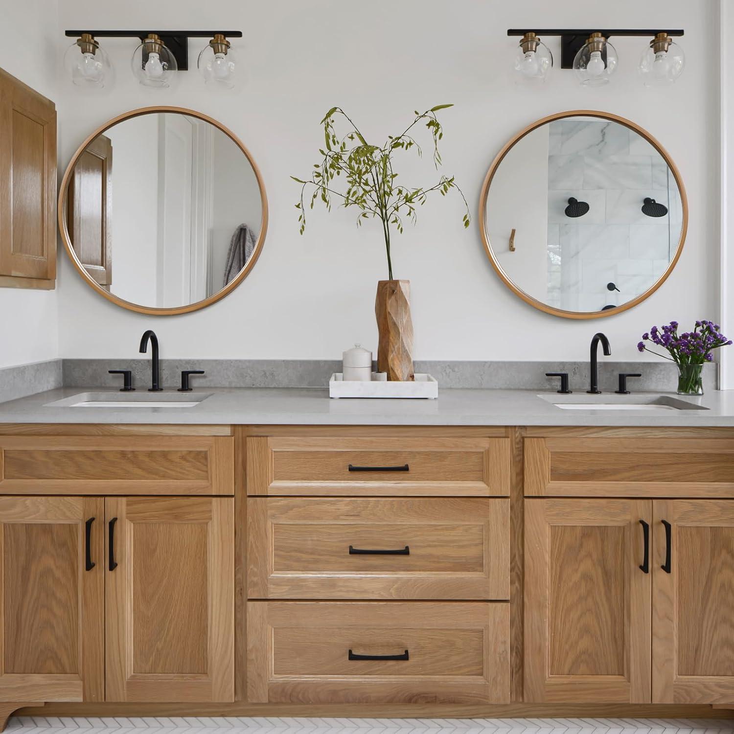 WallBeyond Classic Wooden Frame Farmhouse Round Wall Mirror Satin Black 24 inches Black