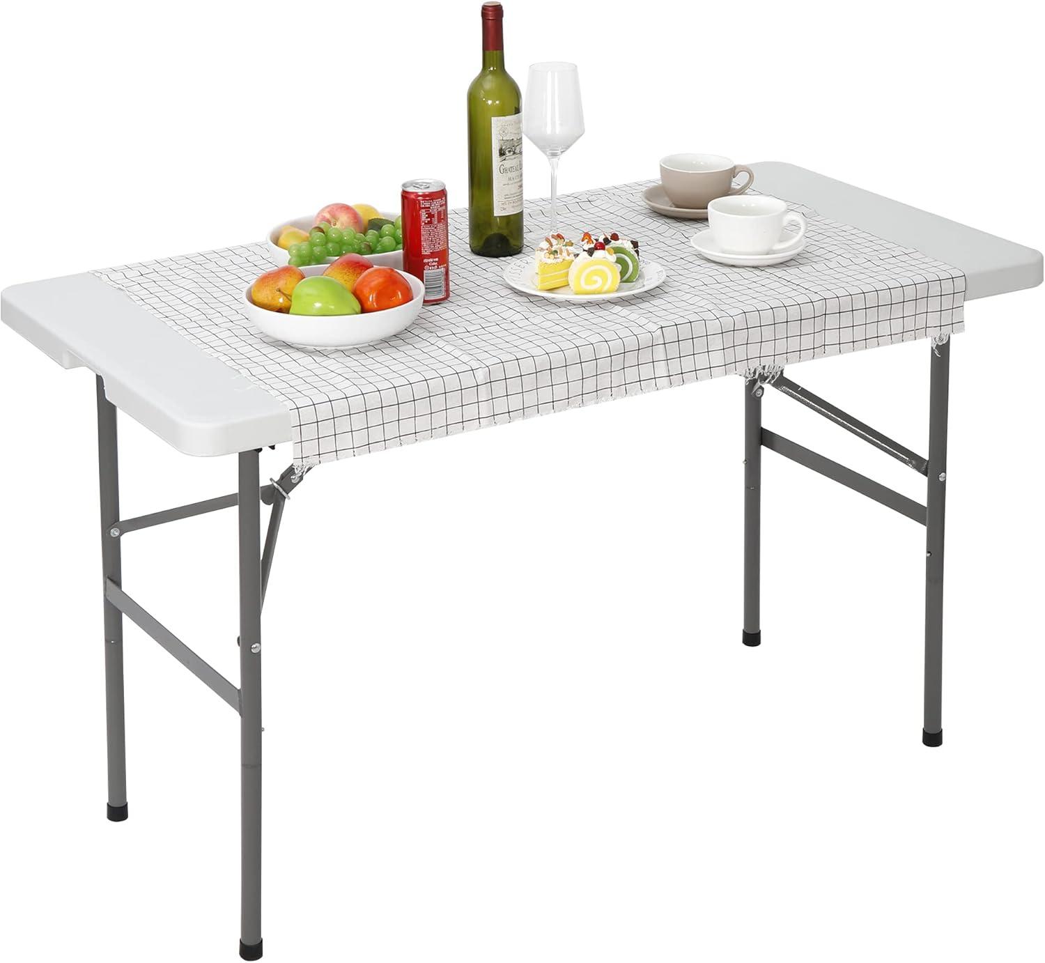 ZENY 4ft Portable Folding Table Plastic Indoor Outdoor Picnic Party Camp Dining Table with Handle, White