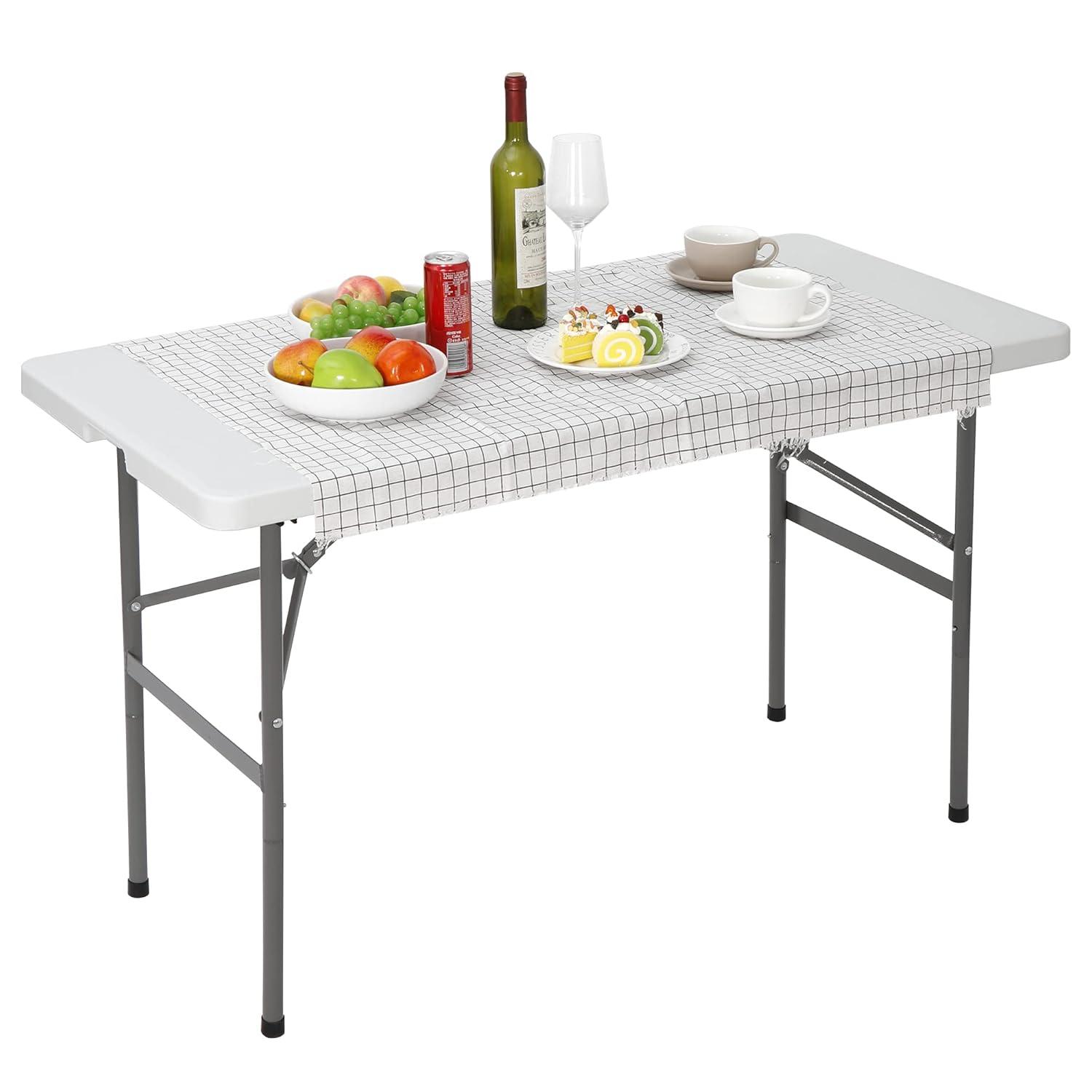 ZENY 4ft Portable Folding Table Plastic Indoor Outdoor Picnic Party Camp Dining Table with Handle, White