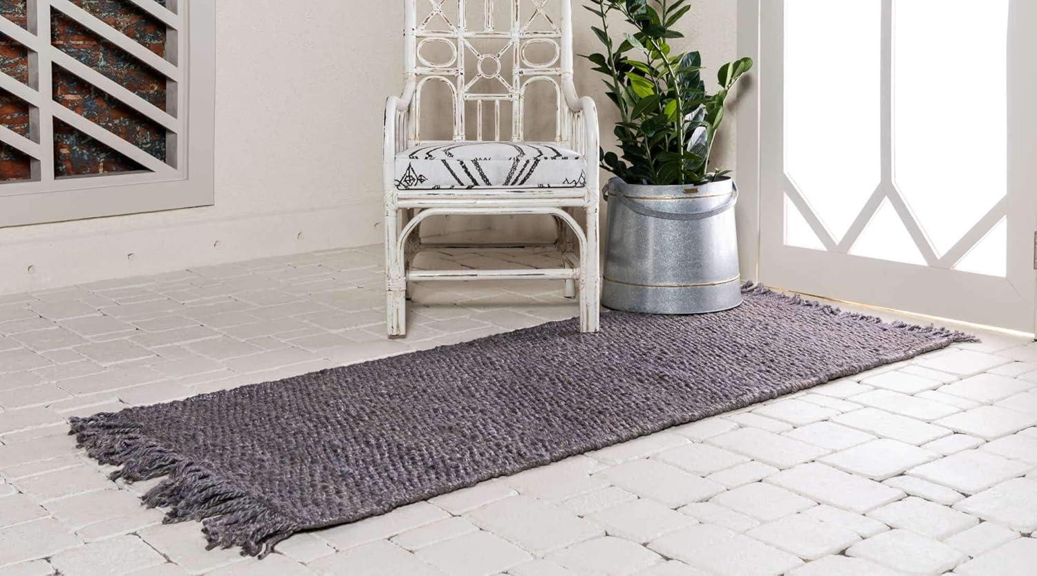 Eco-Friendly Gray Jute 2'7" x 6'1" Runner Rug, Handwoven and Reversible