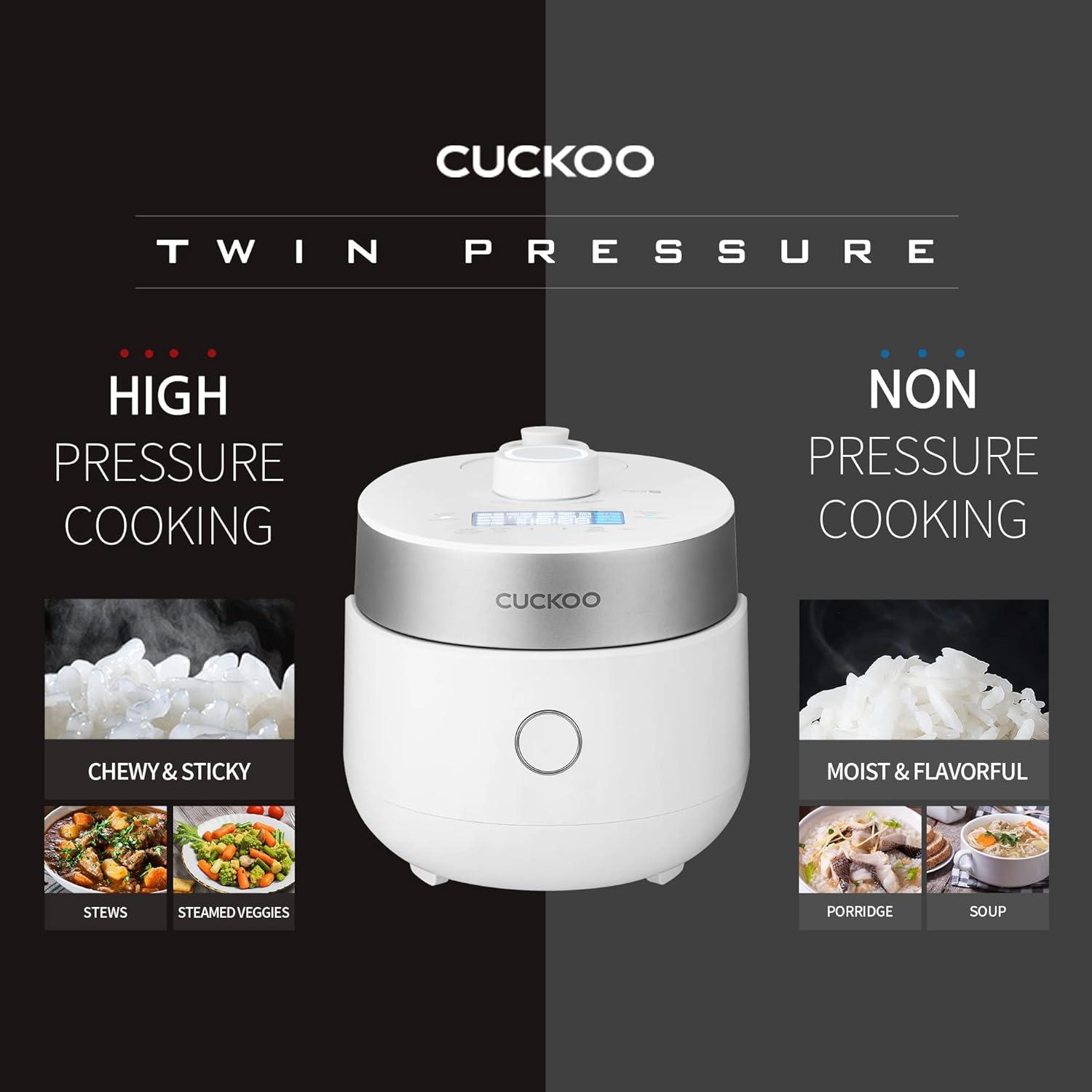 Cuckoo Electronics CUCKOO CRP-MHTR0309F 3-Cup (Uncooked) / 6-Cup (Cooked) Induction Heating Twin Pressure Rice Cooker & Warmer with Nonstick Inner Pot, 15 Menu Modes, 3 Voice Guide, Auto Clean (White)