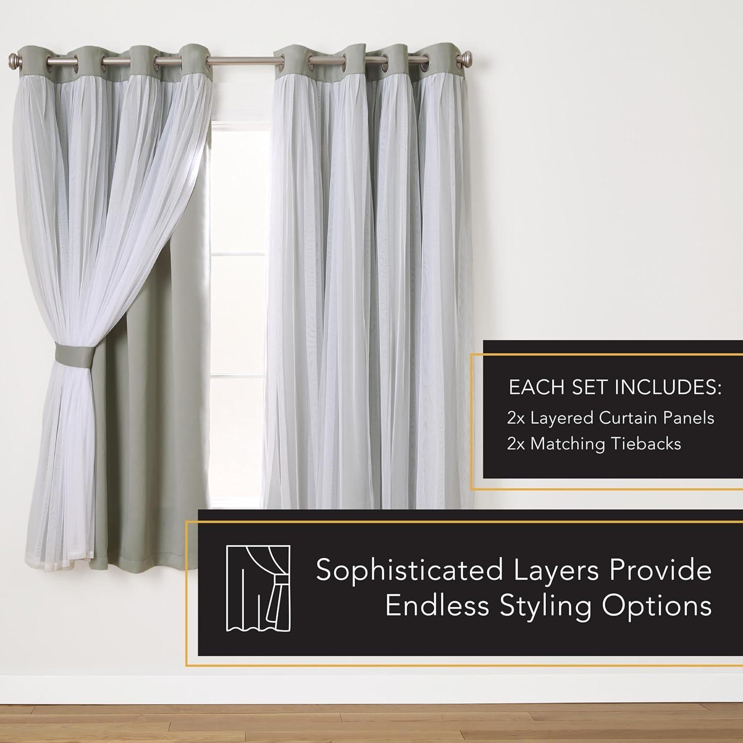 Exclusive Home Catarina Layered Solid Room Darkening Blackout and Sheer Grommet Top Curtain Panel Pair, 52"x63", Soft Grey