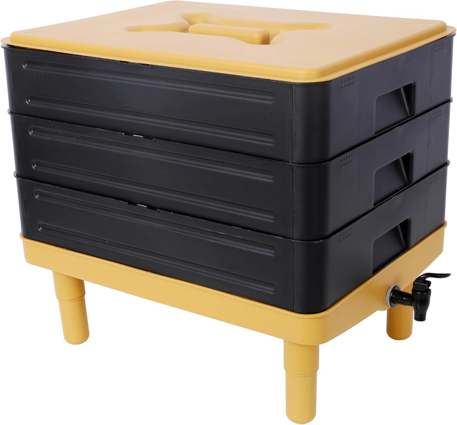 Large Capacity 3-Tray Worm Composter Kit 65L Stackable System for Nutrient-Rich Compost Efficient Indoor & Outdoor Vermicomposting Starter Odor-Free Recycling Bin Earth-Friendly Design