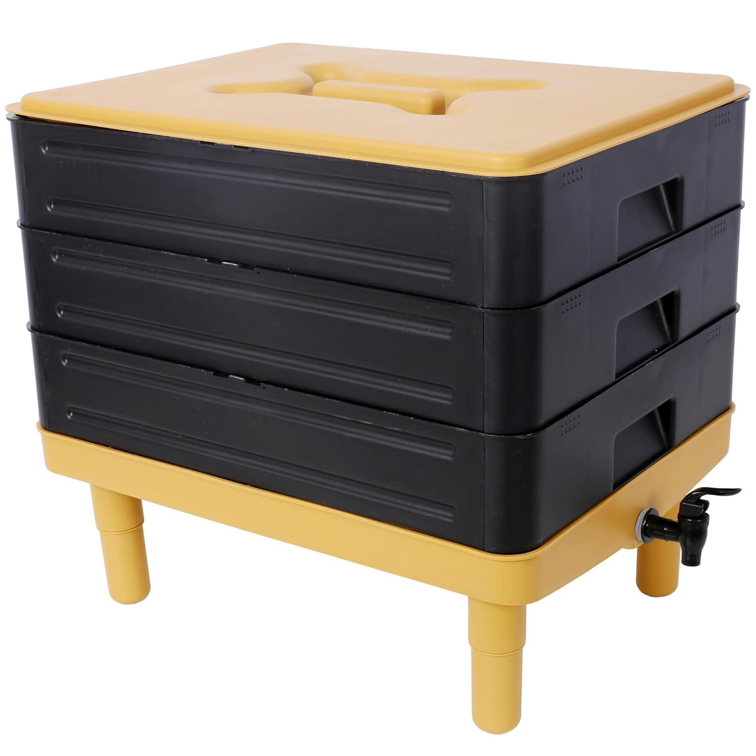 Large Capacity 3-Tray Worm Composter Kit 65L Stackable System for Nutrient-Rich Compost Efficient Indoor & Outdoor Vermicomposting Starter Odor-Free Recycling Bin Earth-Friendly Design