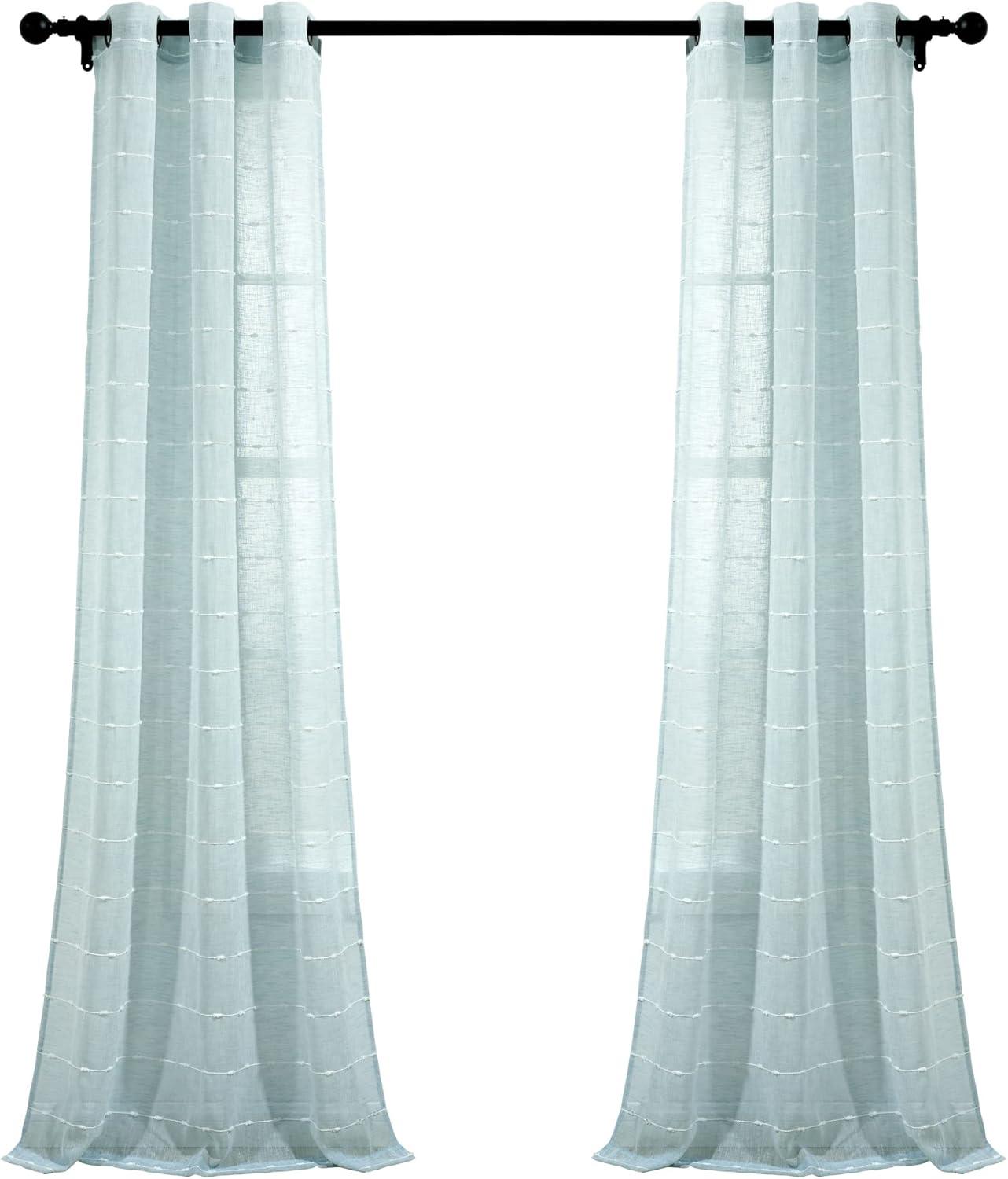 Farmhouse Textured Polyester Sheer Curtain Pair (Set of 2)