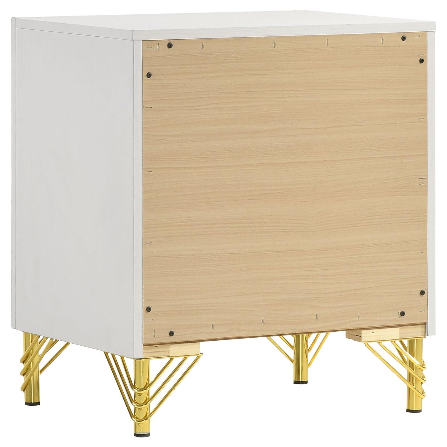 Coaster Lucia Modern 2-drawer Wood Nightstand Bedside Table White and Gold