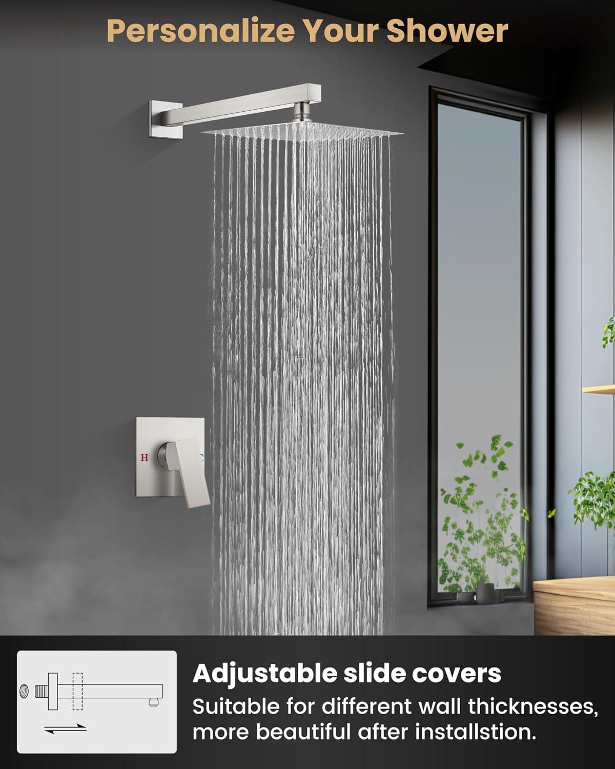 AWZTOO 10 Inch Wall Mount Shower System WIth Rough-in Valve Bathroom Shower Faucet Modern Rainfall Shower Head Combo Set Brushed Nickel Brushed,